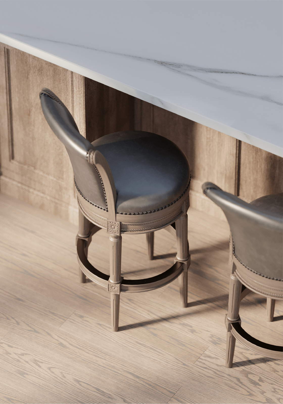31" Pullman Bar Stool in Reclaimed Oak Finish with Ronan Stone Vegan Leather in Stools by Maven Lane