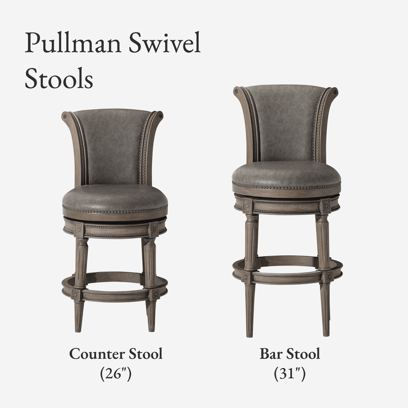 31" Pullman Bar Stool in Grey Finish with Grey Faux Leather (Set of 4) in Stools by Maven Lane