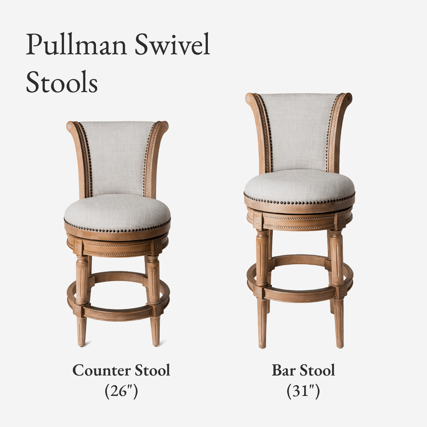 31" Pullman Bar Stool in Natural Finish with Light Grey Fabric in Stools by Maven Lane