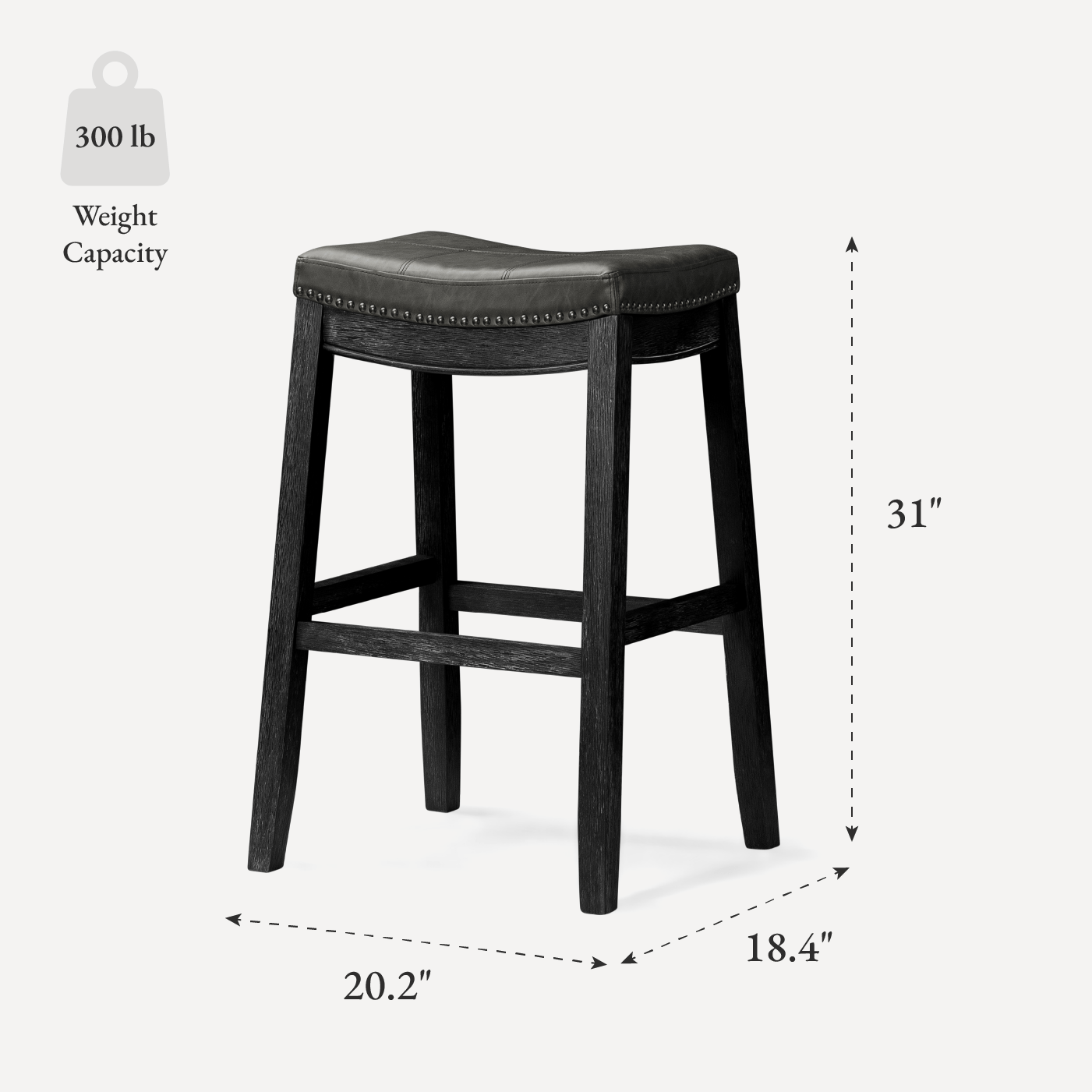 31" Sophia Backless Bar Stool in Aged Black Finish with Charcoal Black Vegan Leather in Stools by Maven Lane