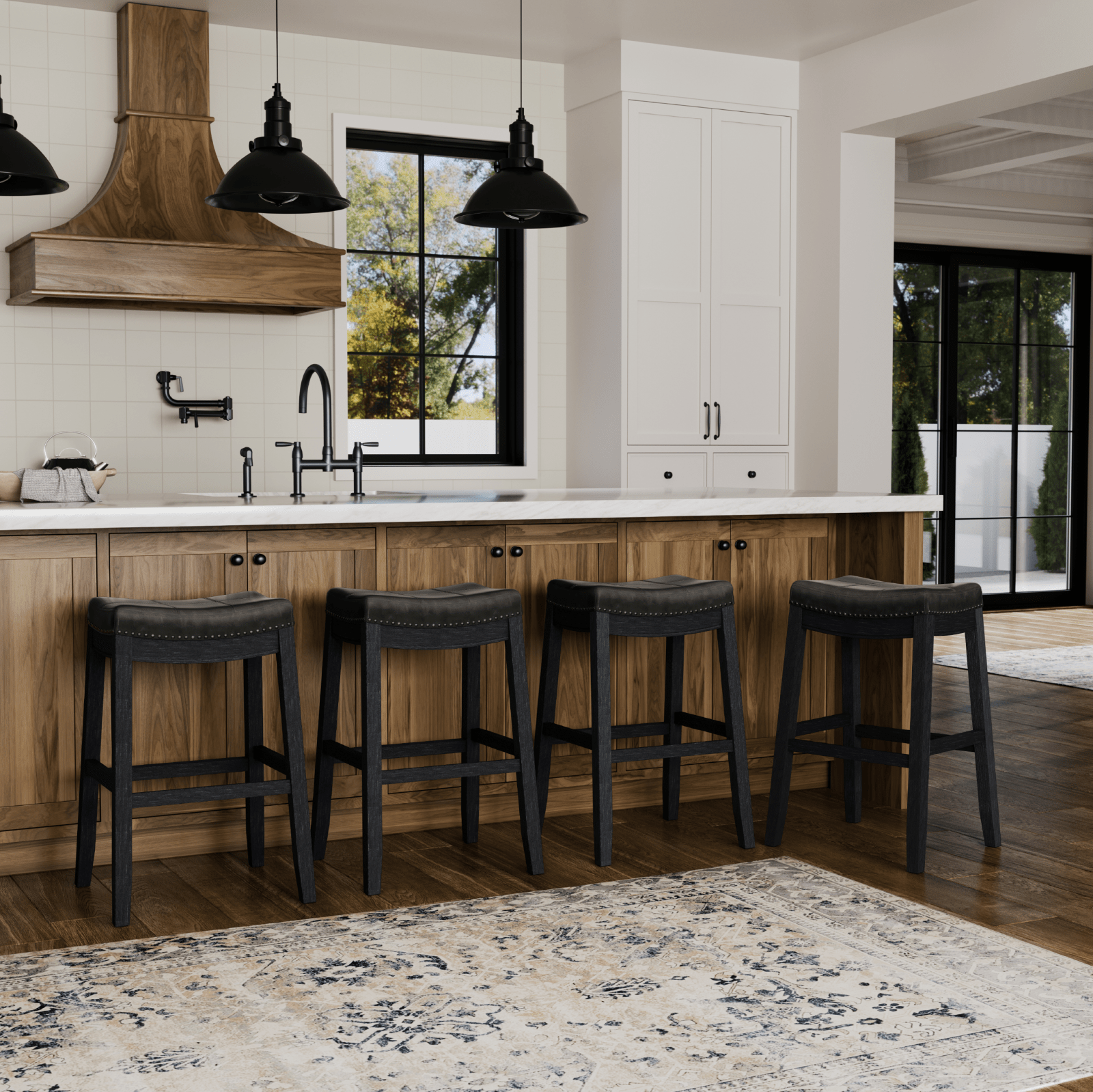 31" Sophia Backless Bar Stool in Aged Black Finish with Charcoal Black Vegan Leather in Stools by Maven Lane