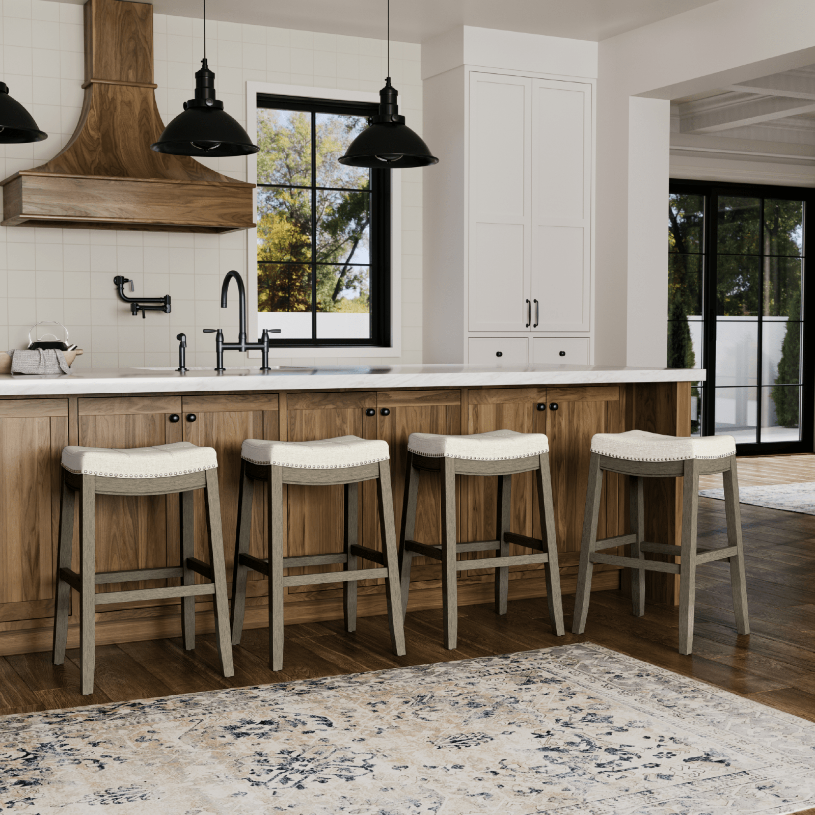 31" Sophia Backless Bar Stool in Aged Grey Finish with Dove Grey Fabric in Stools by Maven Lane