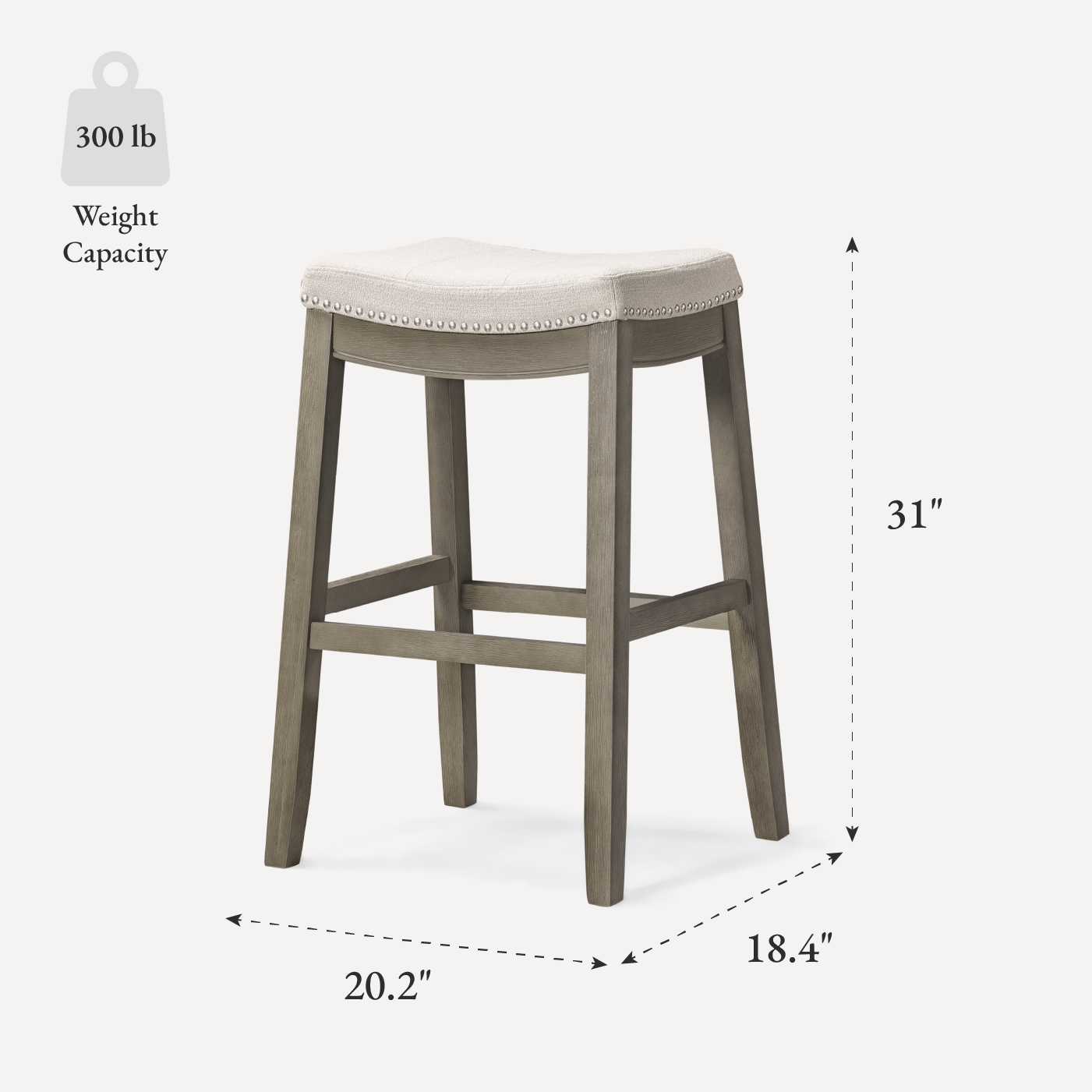 31" Sophia Backless Bar Stool in Aged Grey Finish with Dove Grey Fabric in Stools by Maven Lane