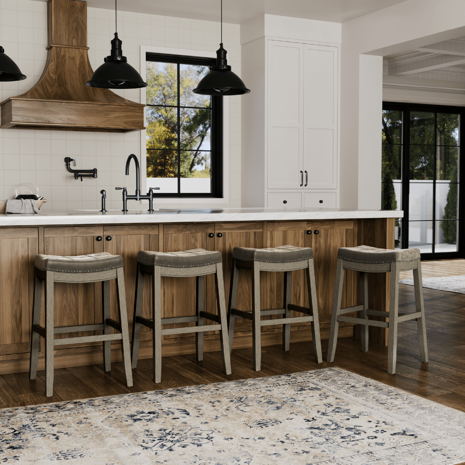 31" Sophia Bar Stool in Grey Finish and Grey Faux Leather Upholstery in Stools by Maven Lane