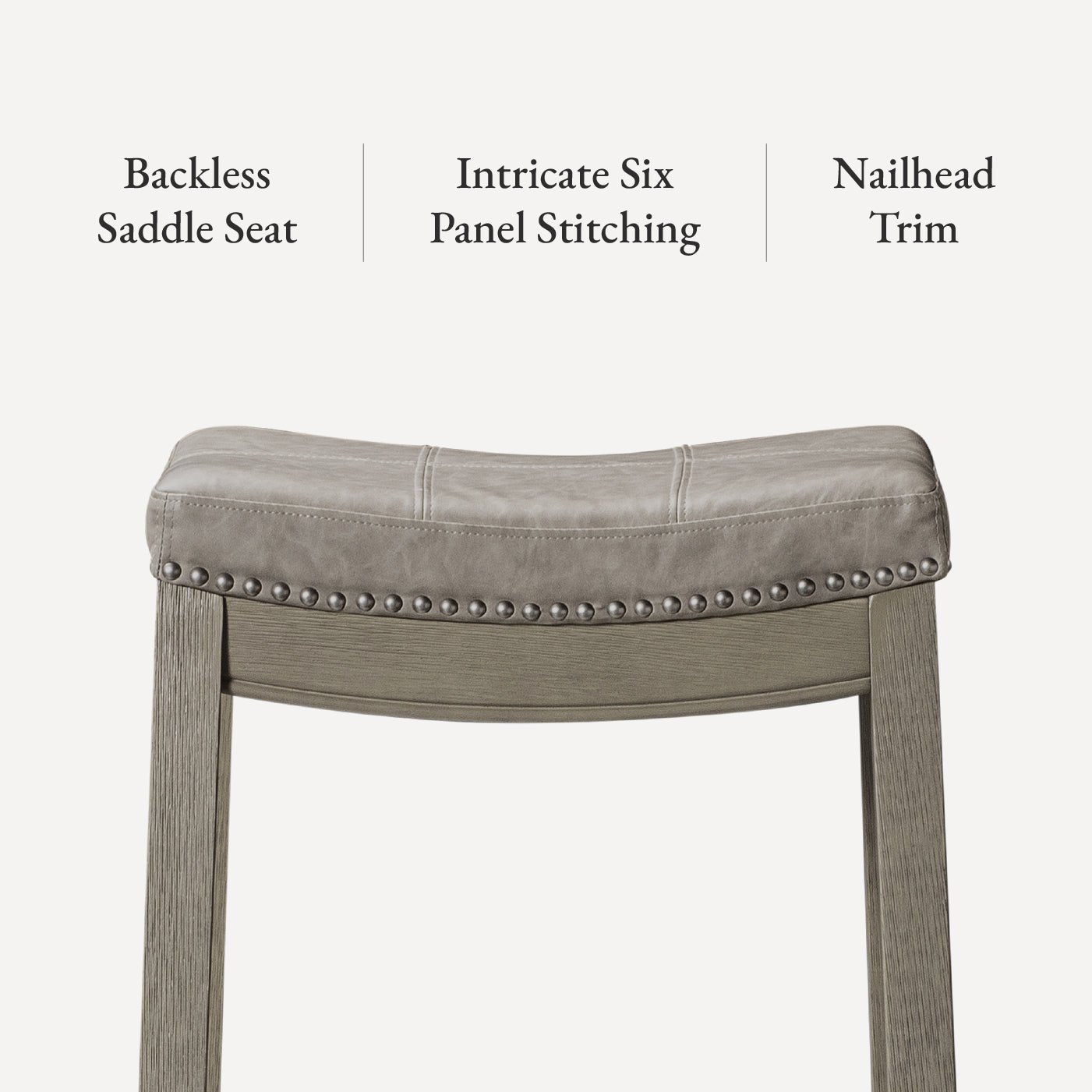 31" Sophia Backless Bar Stool in Aged Grey Finish with Pebble Grey Vegan Leather in Stools by Maven Lane