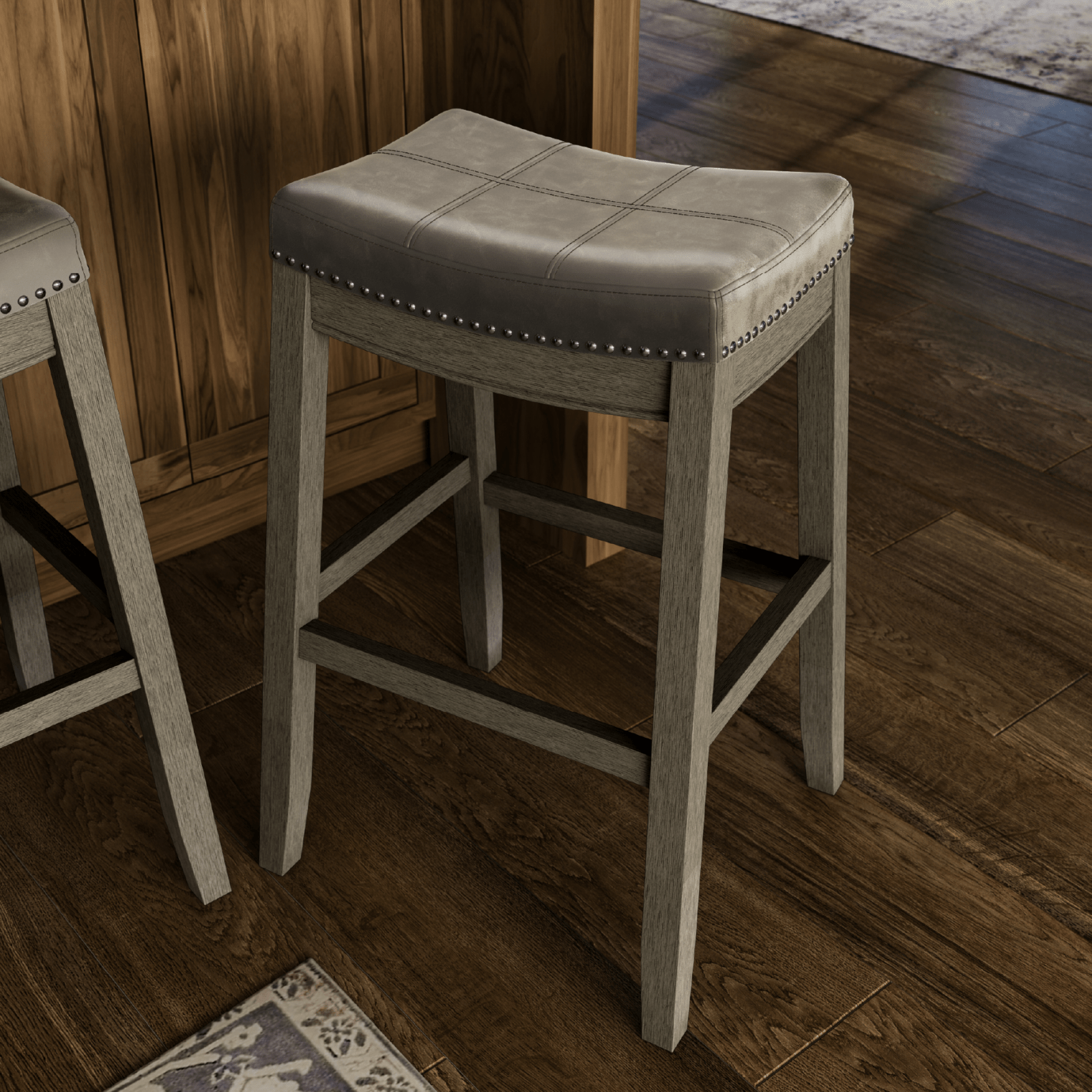 31" Sophia Backless Bar Stool in Aged Grey Finish with Pebble Grey Vegan Leather in Stools by Maven Lane