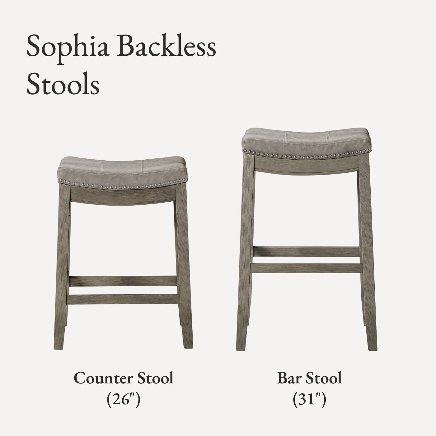 31" Sophia Backless Bar Stool in Aged Grey Finish with Pebble Grey Vegan Leather in Stools by Maven Lane