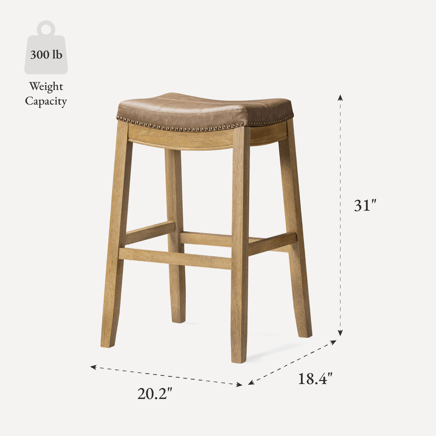 31" Sophia Bar Stool in Natural Finish with Beige Faux Leather in Stools by Maven Lane