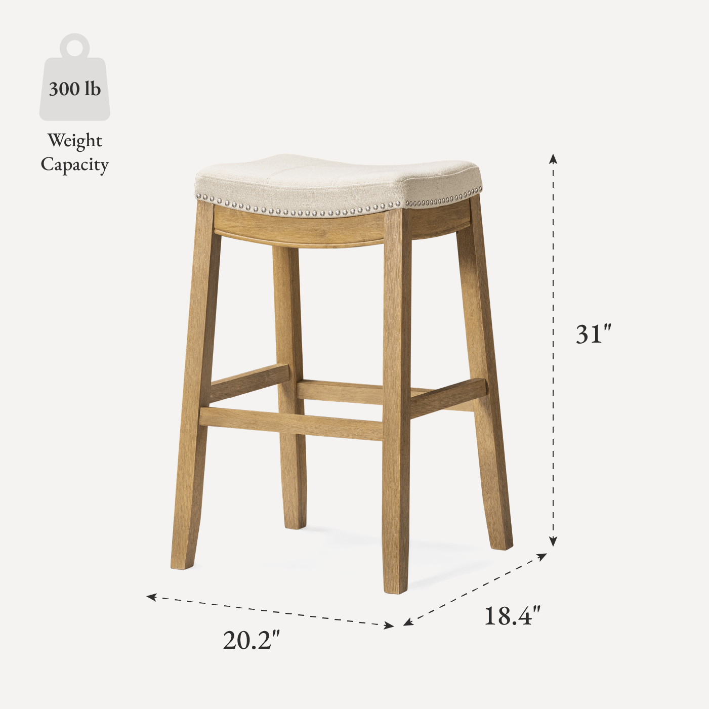 31" Sophia Backless Bar Stool in Aged Natural Finish with Light Beige Fabric in Stools by Maven Lane