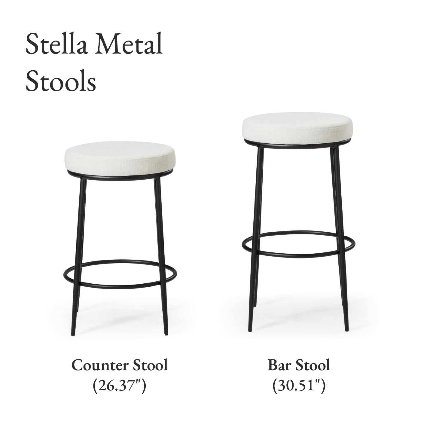 31" Stella Bar Stool in Black Finish with White Fabric in Stools by Maven Lane