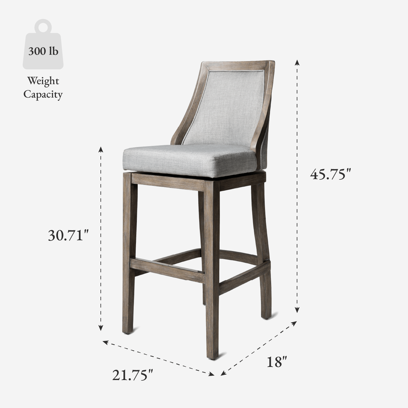 31" Vienna Swivel Bar Stool in Grey Finish with Grey Fabric in Stools by Maven Lane