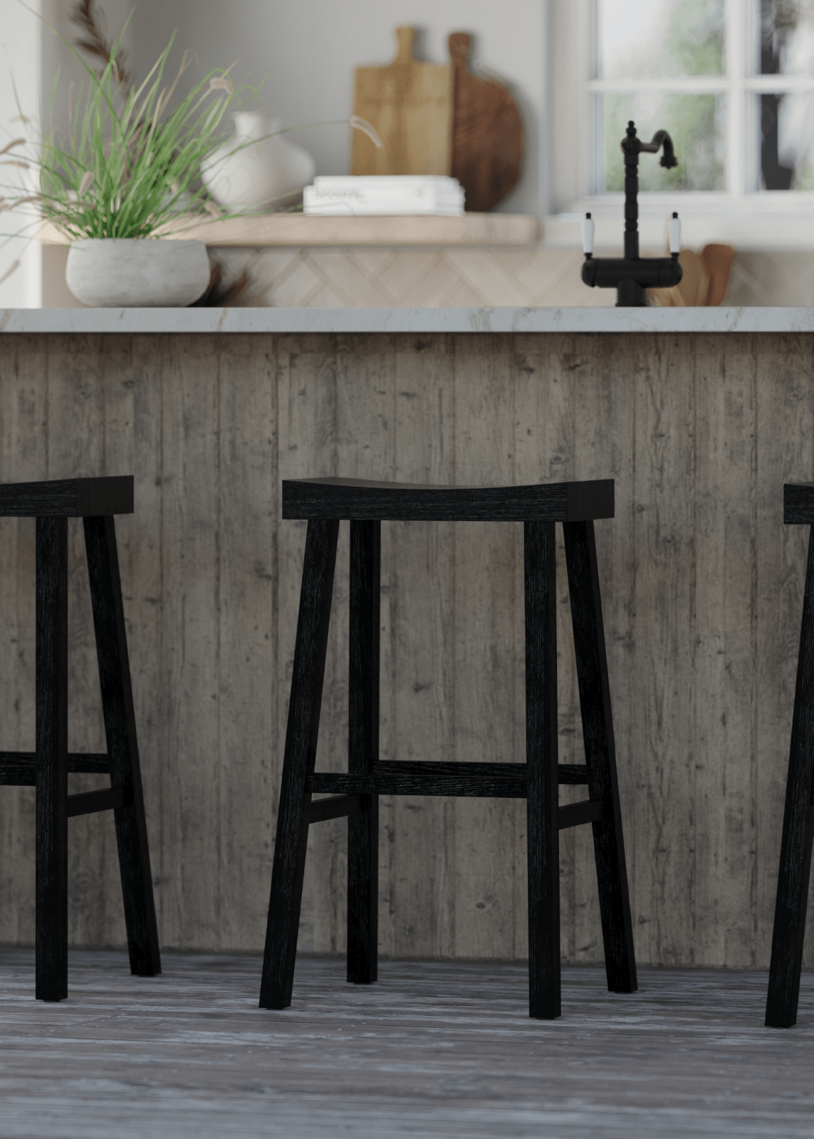 31" Vincent Barstool in Antiqued Black Finish in Stools by Maven Lane