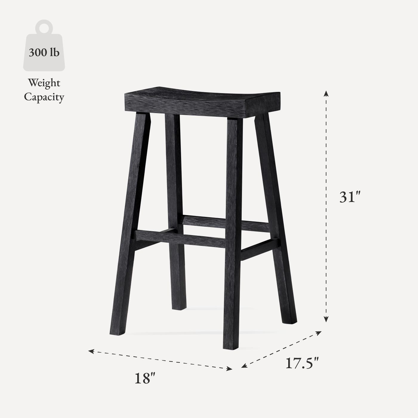 31" Vincent Barstool in Antiqued Black Finish in Stools by Maven Lane