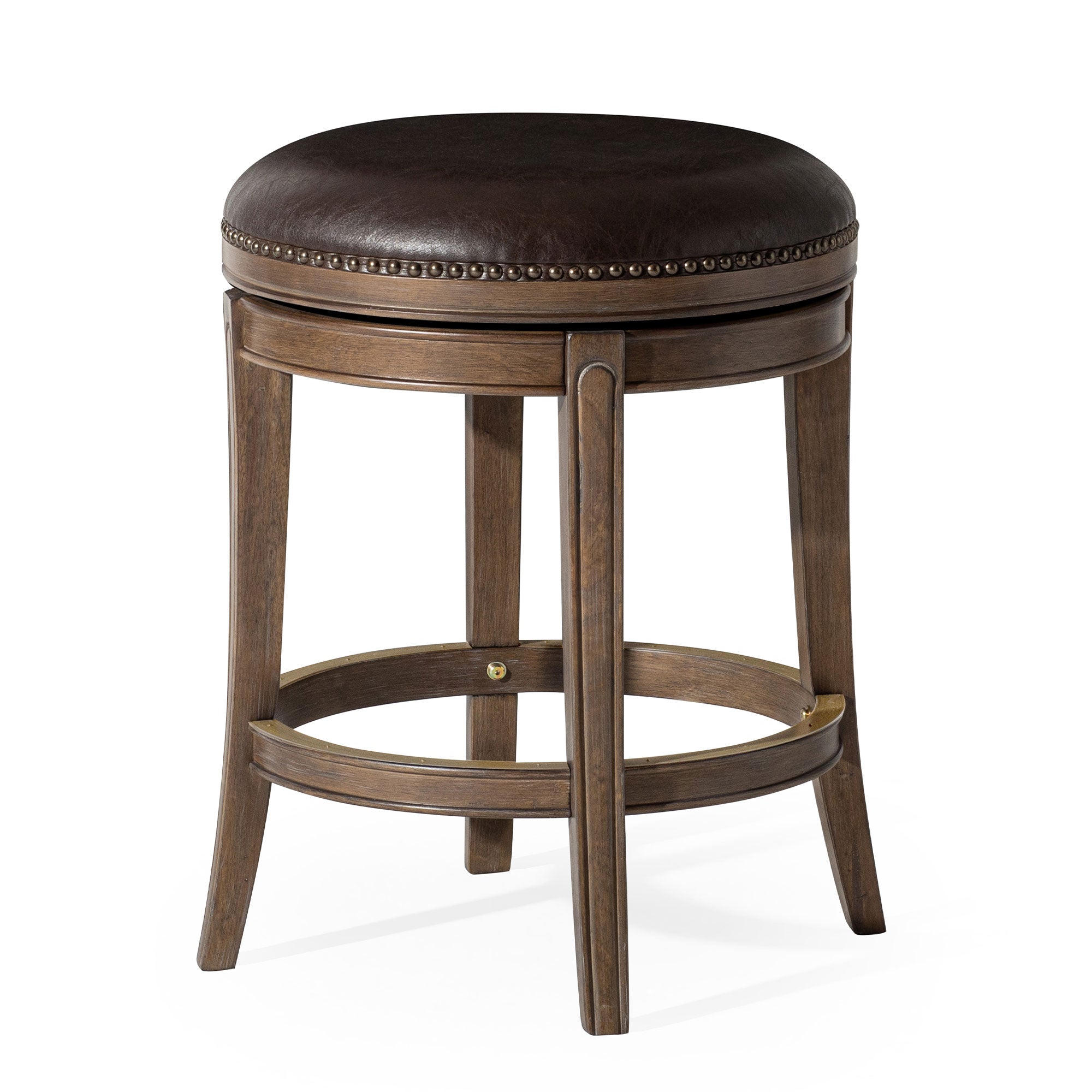 Alexander Backless Counter Stool in Brown Finish with Brown Faux Leather Upholstery in Stools by Maven Lane
