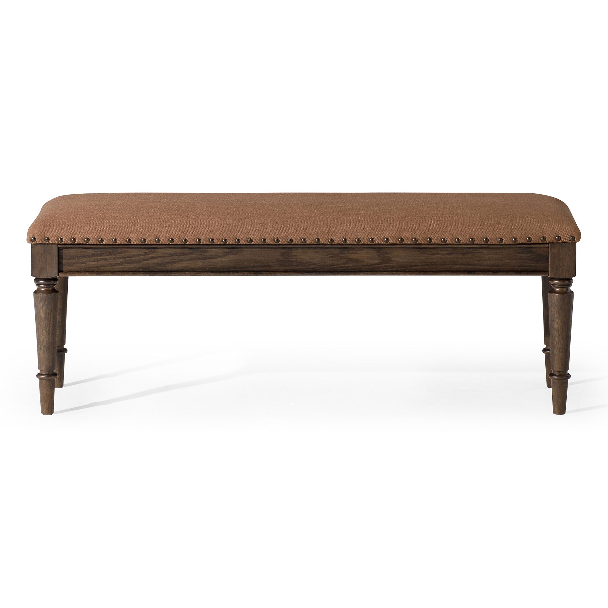 Elizabeth Classical Upholstered Wooden Bench in Antiqued Brown Finish in Ottomans & Benches by Maven Lane