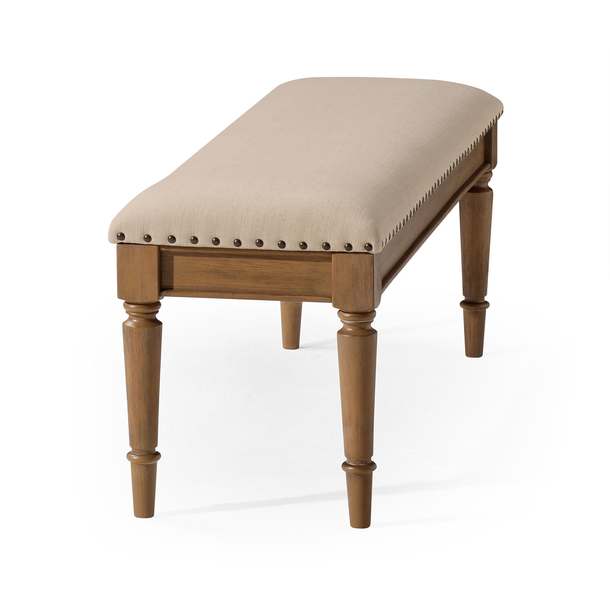 Elizabeth Classical Upholstered Wooden Bench in Antiqued Natural Finish in Ottomans & Benches by Maven Lane