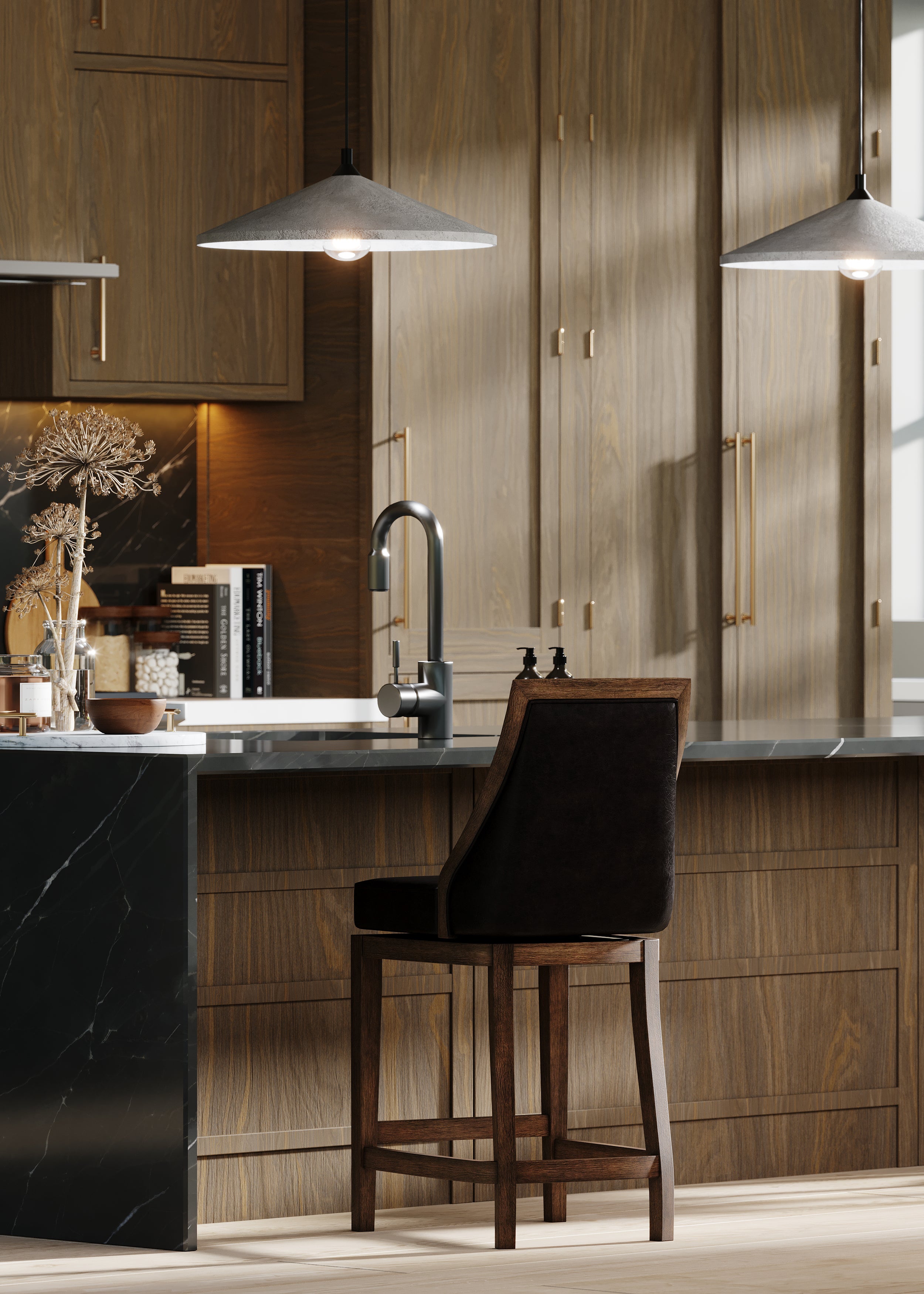 Vienna Swivel Counter Height Kitchen Stool - Walnut Finish with Marksman Saddle Vegan Leather in Stools by Maven Lane