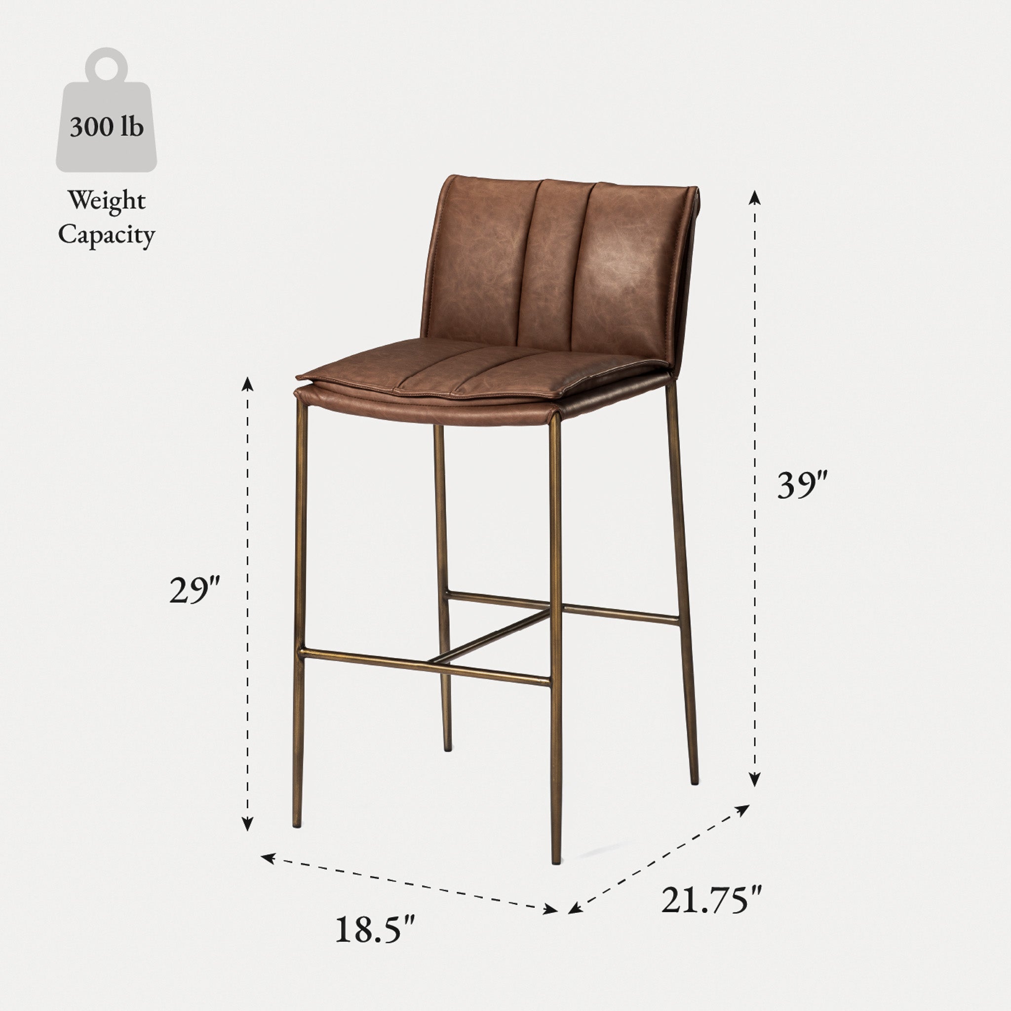 29" Gerard Bar Stool in Aged Gold Finish with Brown Faux Leather Upholstery in Stools by Maven Lane