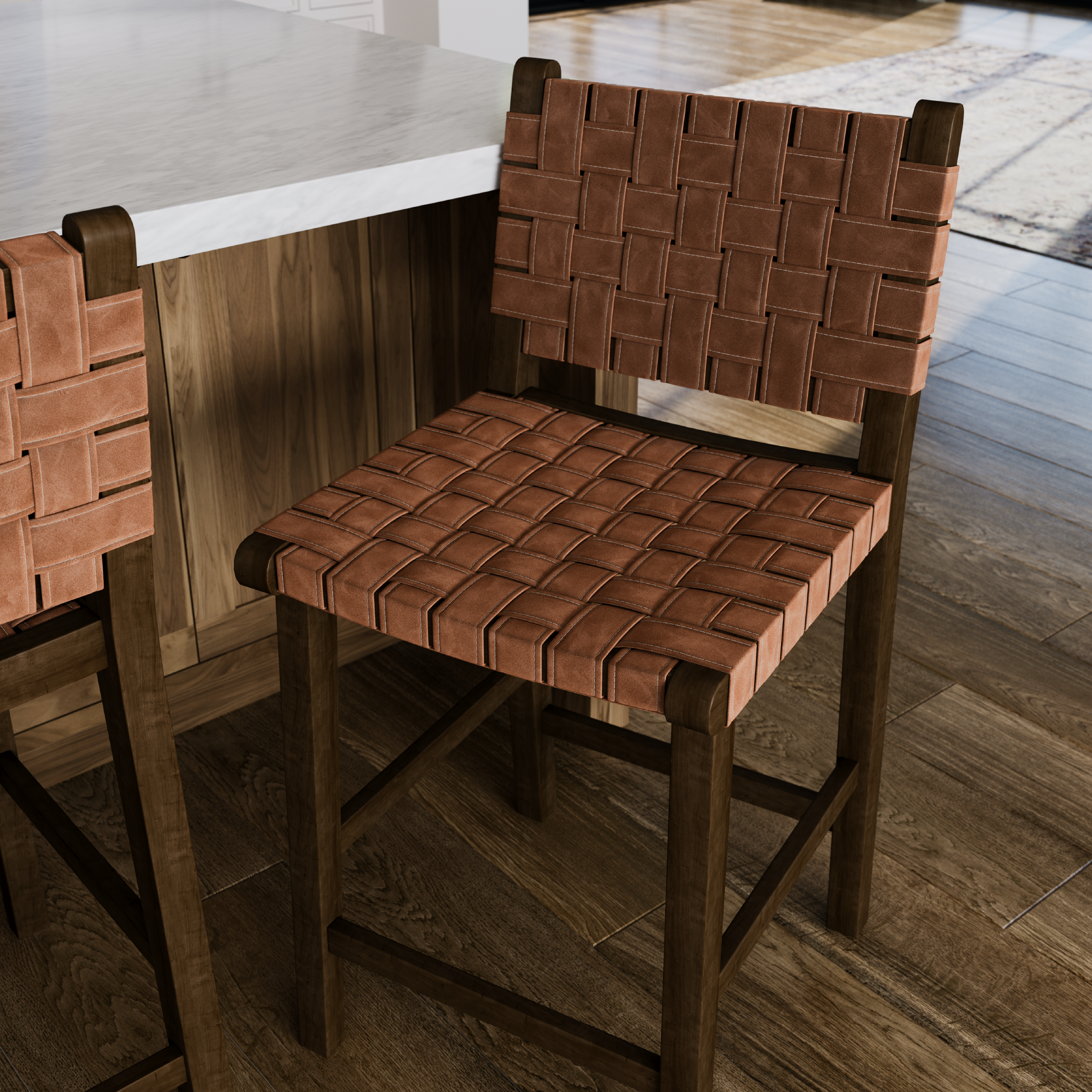 26" Noah counter height kitchen stool - aged brown finish with cocoa brown vegan leather in Stools by Maven Lane
