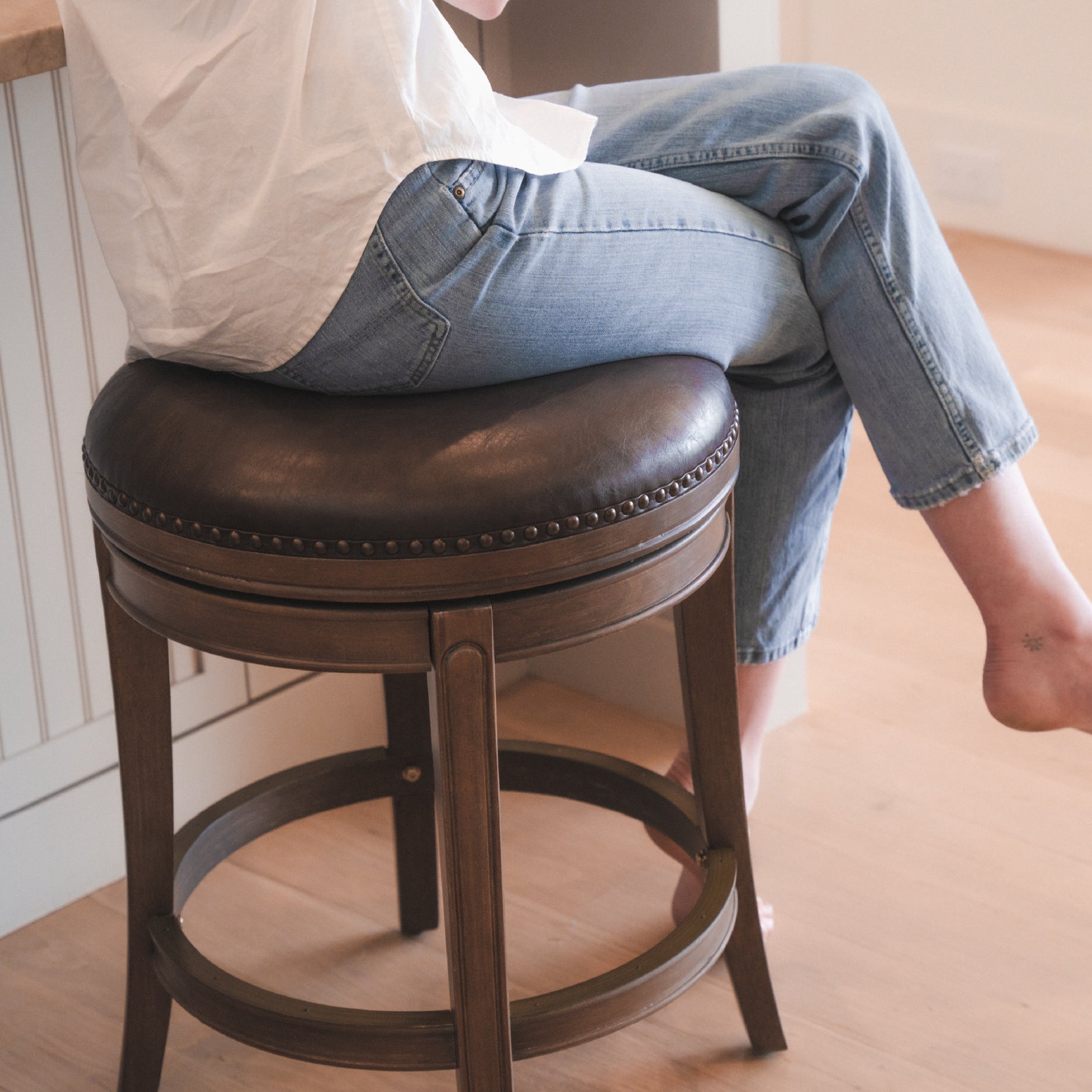 26" Alexander Backless Counter Stool in Walnut Finish with Marksman Saddle Vegan Leather in Stools by Maven Lane