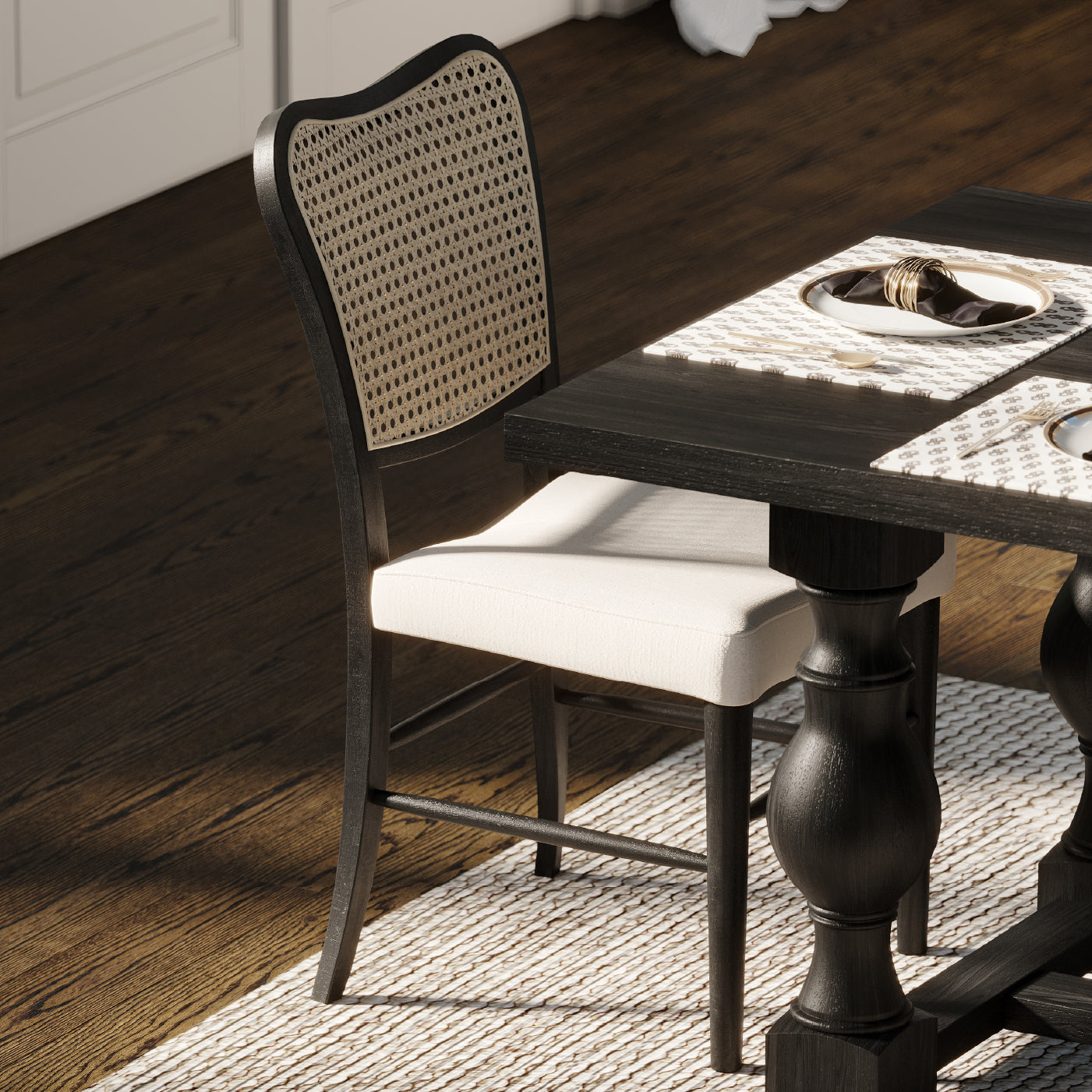 Vera Dining Chair in Black Finish with Light Grey Fabric Upholstery, Set of 2 in Dining Chair by Maven Lane