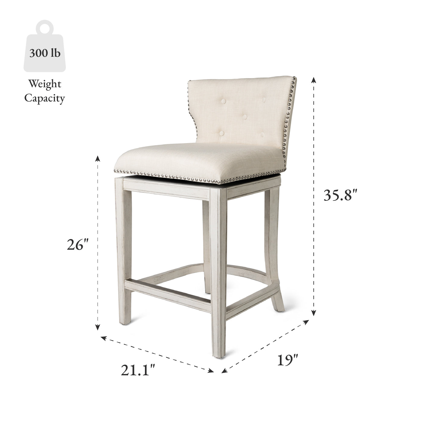 Hugo Counter Stool in Cream Finish and Cream Fabric Upholstery in Stools by Maven Lane