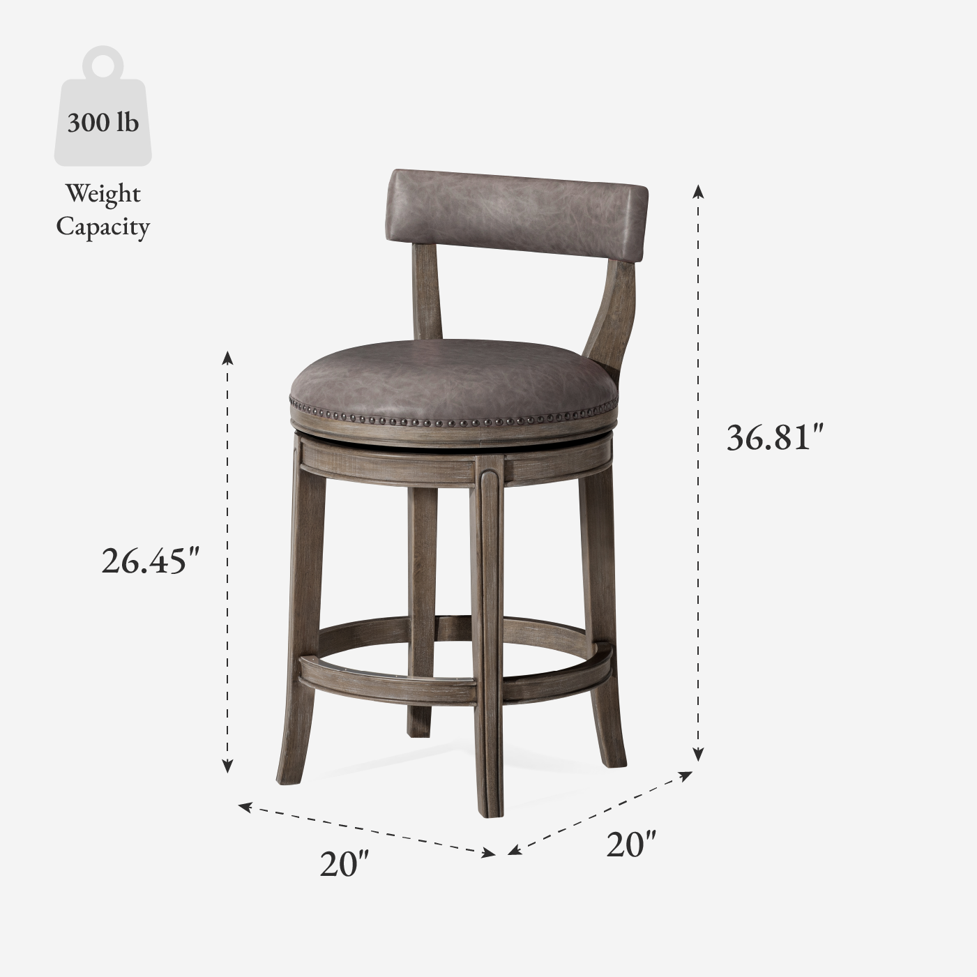 27" Alexander swivel counter height kitchen stool - reclaimed oak finish with ronan stone vegan leather in Stools by Maven Lane