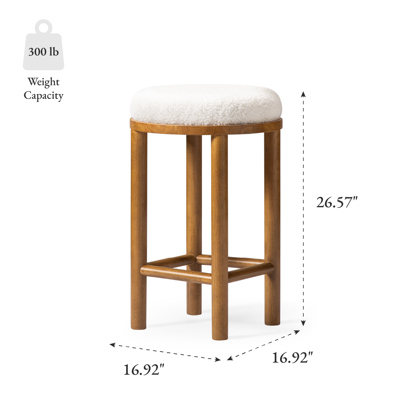27" Clara counter height kitchen stool - aged natural wood finish with white boucle fabric in Counter Stools by Maven Lane
