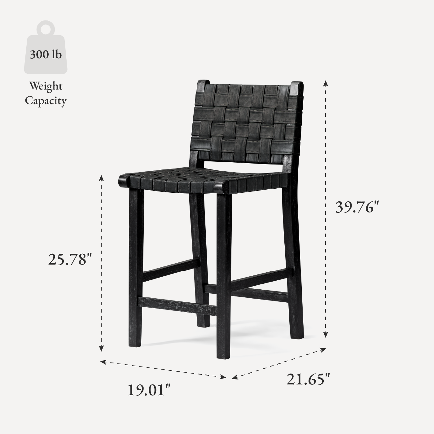 Noah Counter Height Kitchen Stool - Aged Black Finish With Charcoal Black Vegan Leather in Stools by Maven Lane