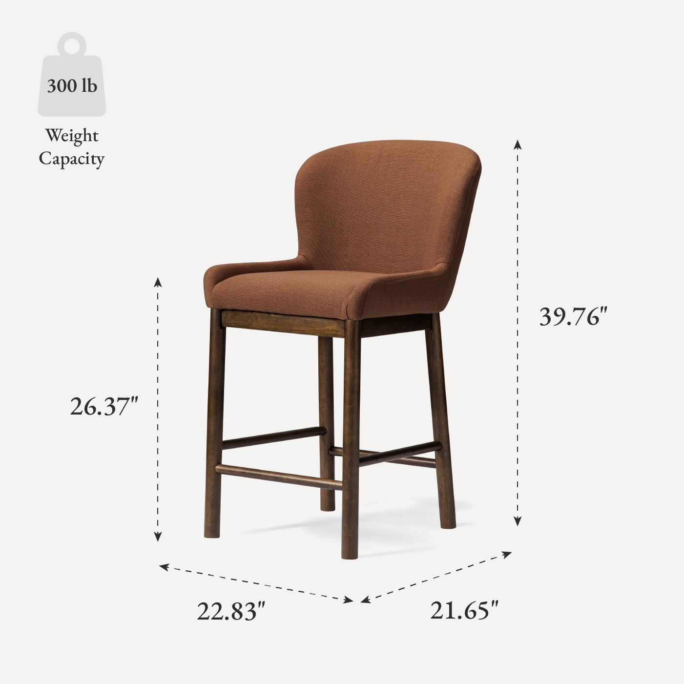 27" Gia counter height kitchen stool - aged brown finish with clay canvas fabric in Stools by Maven Lane