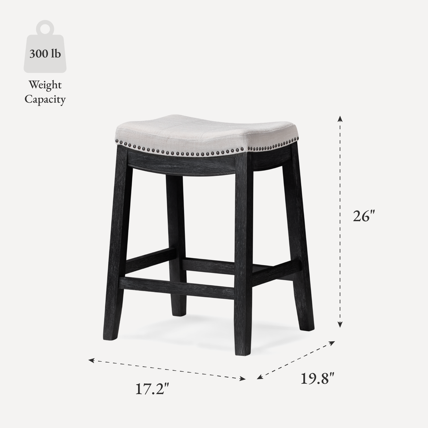 26" Sophia saddle backless counter height kitchen stool - aged black finish with snow white fabric in Stools by Maven Lane
