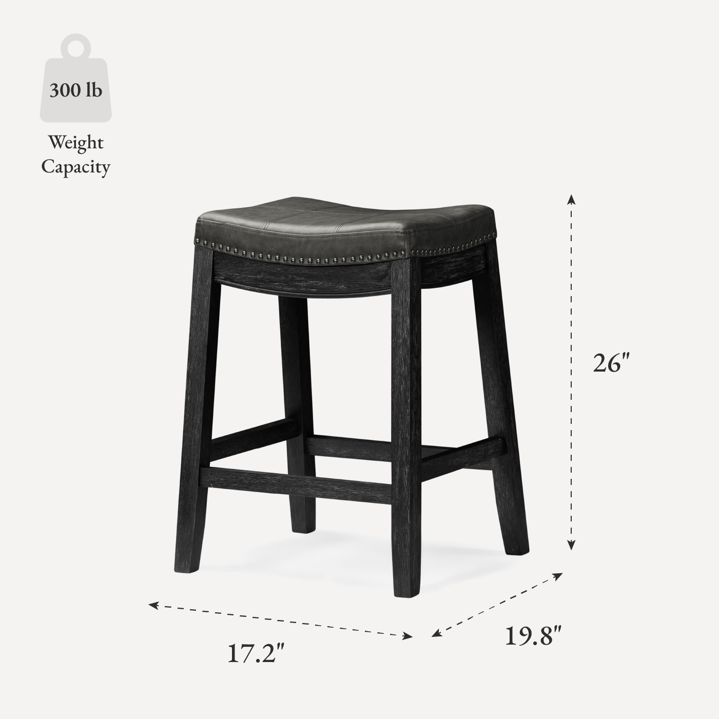 26" Sophia saddle backless counter height kitchen stool - aged black finish with charcoal black vegan leather in Stools by Maven Lane