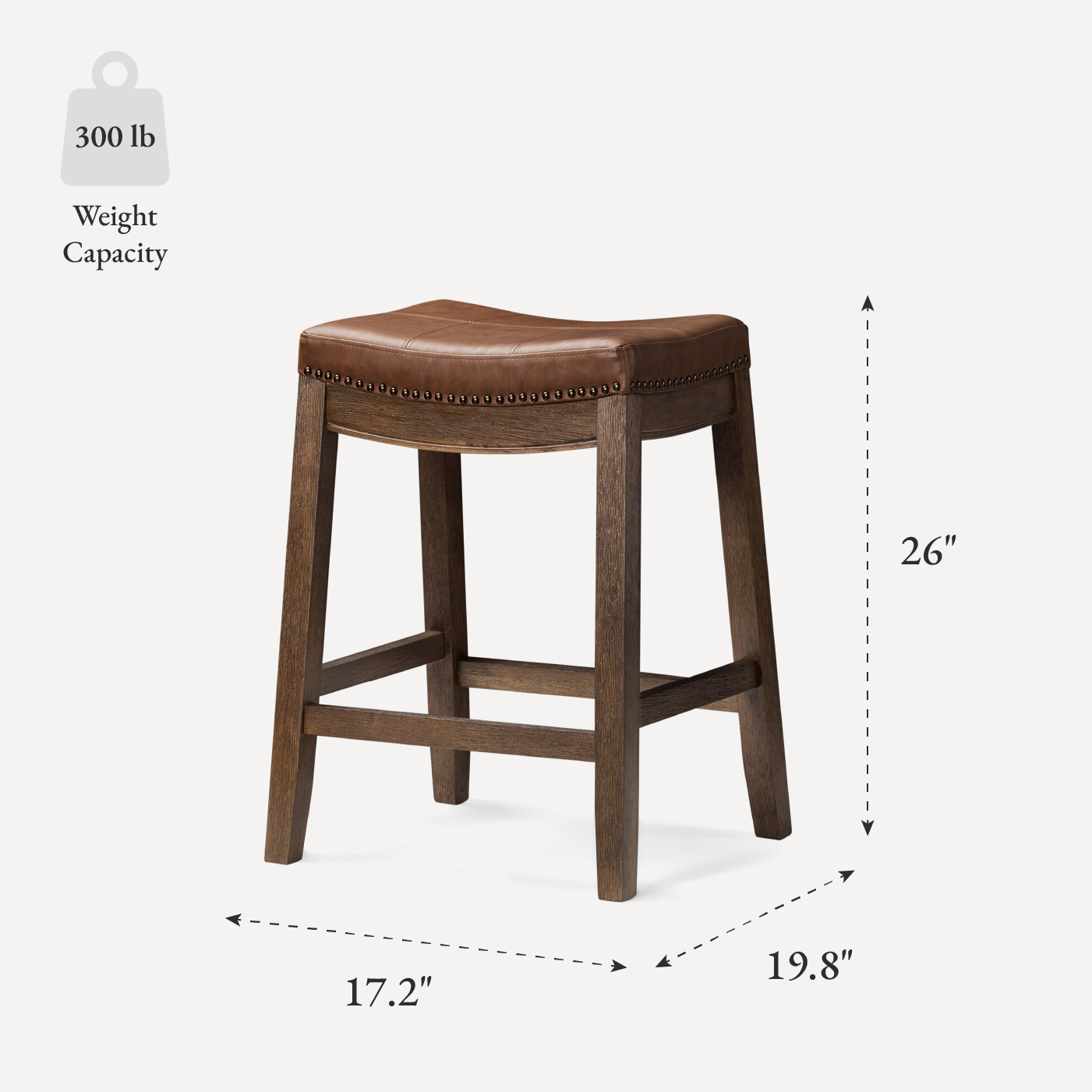 26" Sophia saddle backless counter height kitchen stool - aged brown finish with cocoa brown vegan leather in Stools by Maven Lane