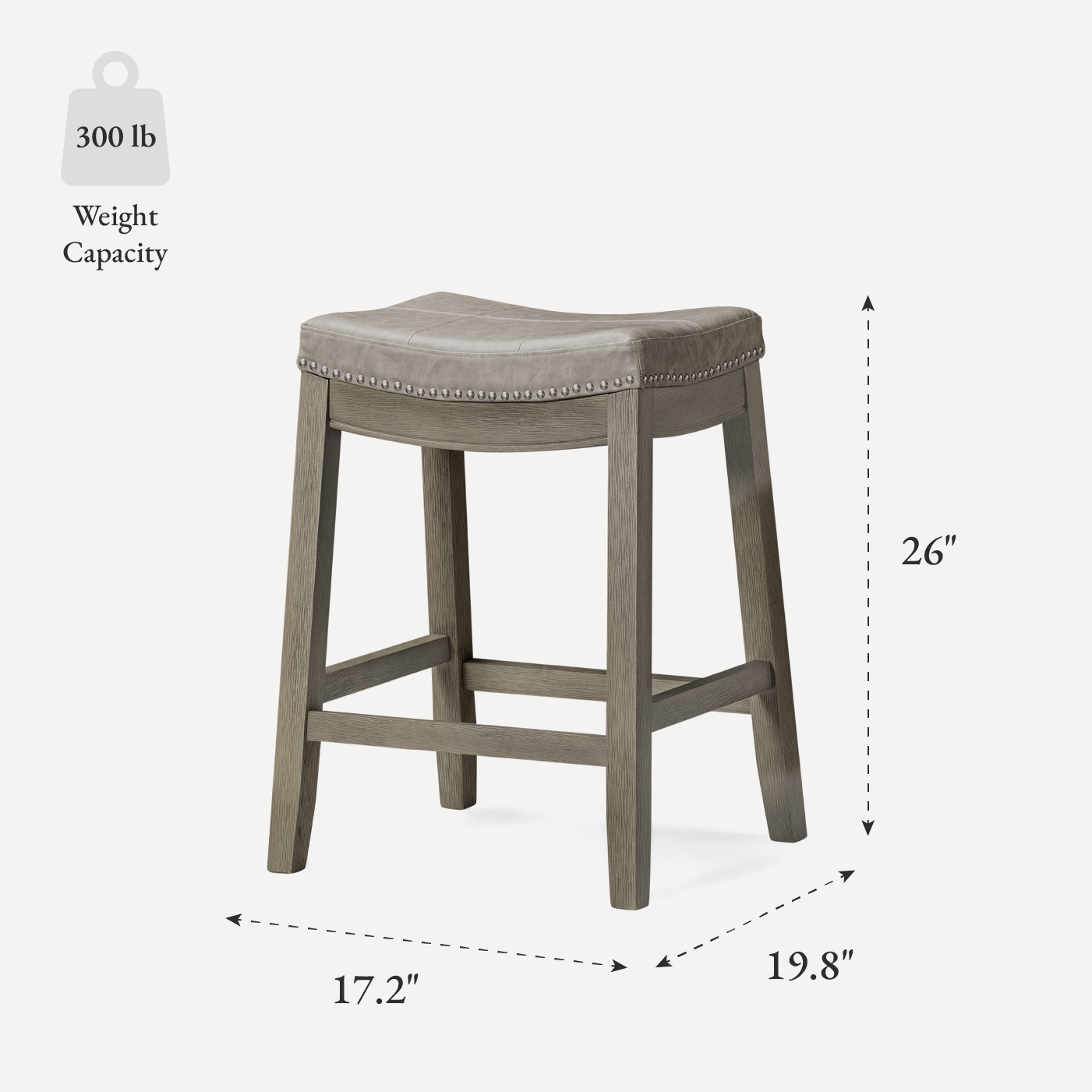 26" Sophia saddle backless counter height kitchen stool - aged grey finish with pebble grey vegan leather in Stools by Maven Lane