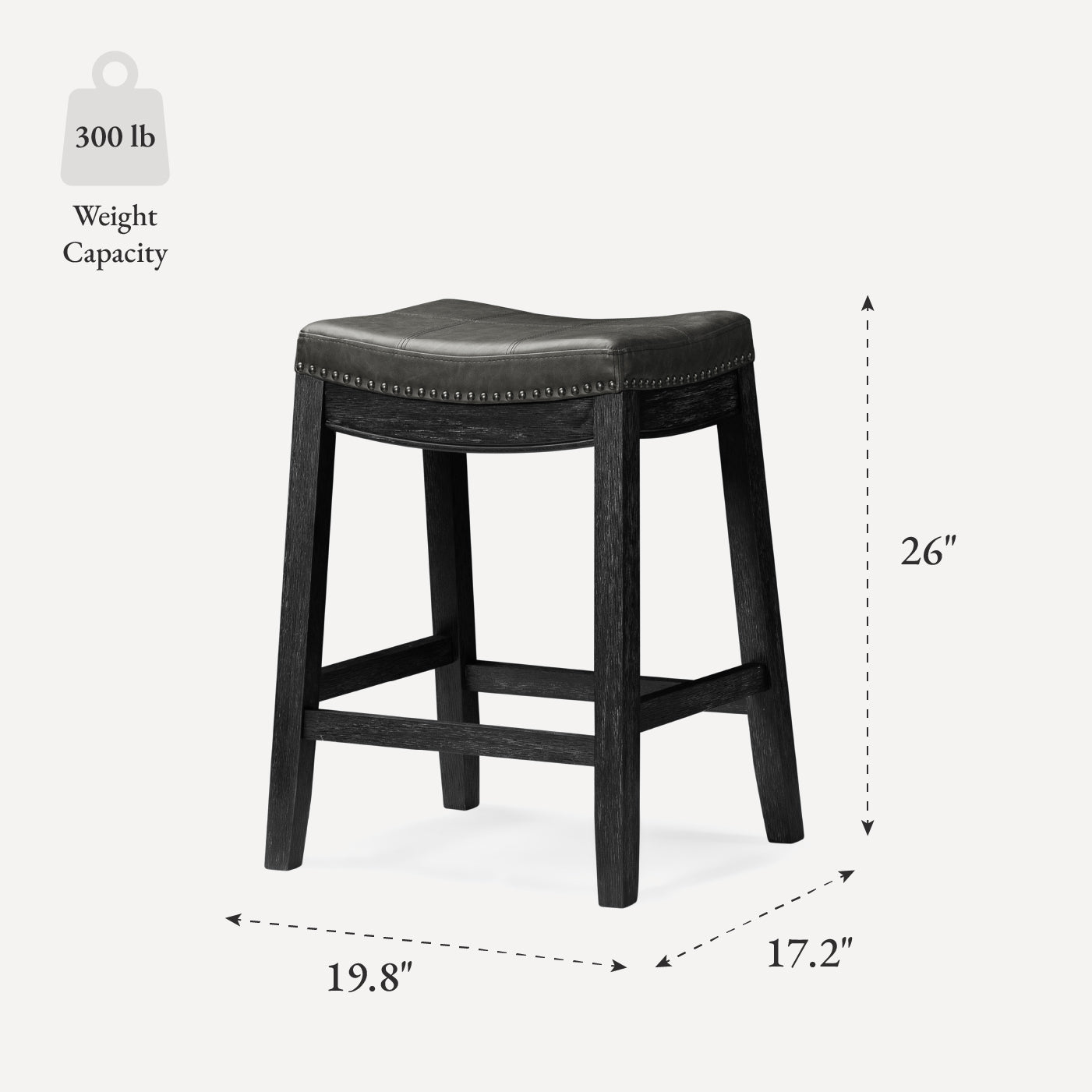 26" Sophia Backless Counter Stool in Aged Black Finish with Charcoal Black Vegan Leather in Stools by Maven Lane