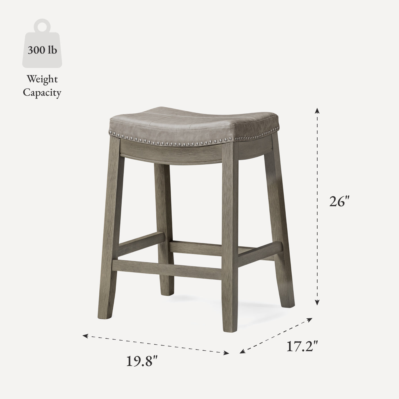 26" Sophia Backless Counter Stool in Aged Grey Finish with Pebble Grey Vegan Leather in Stools by Maven Lane