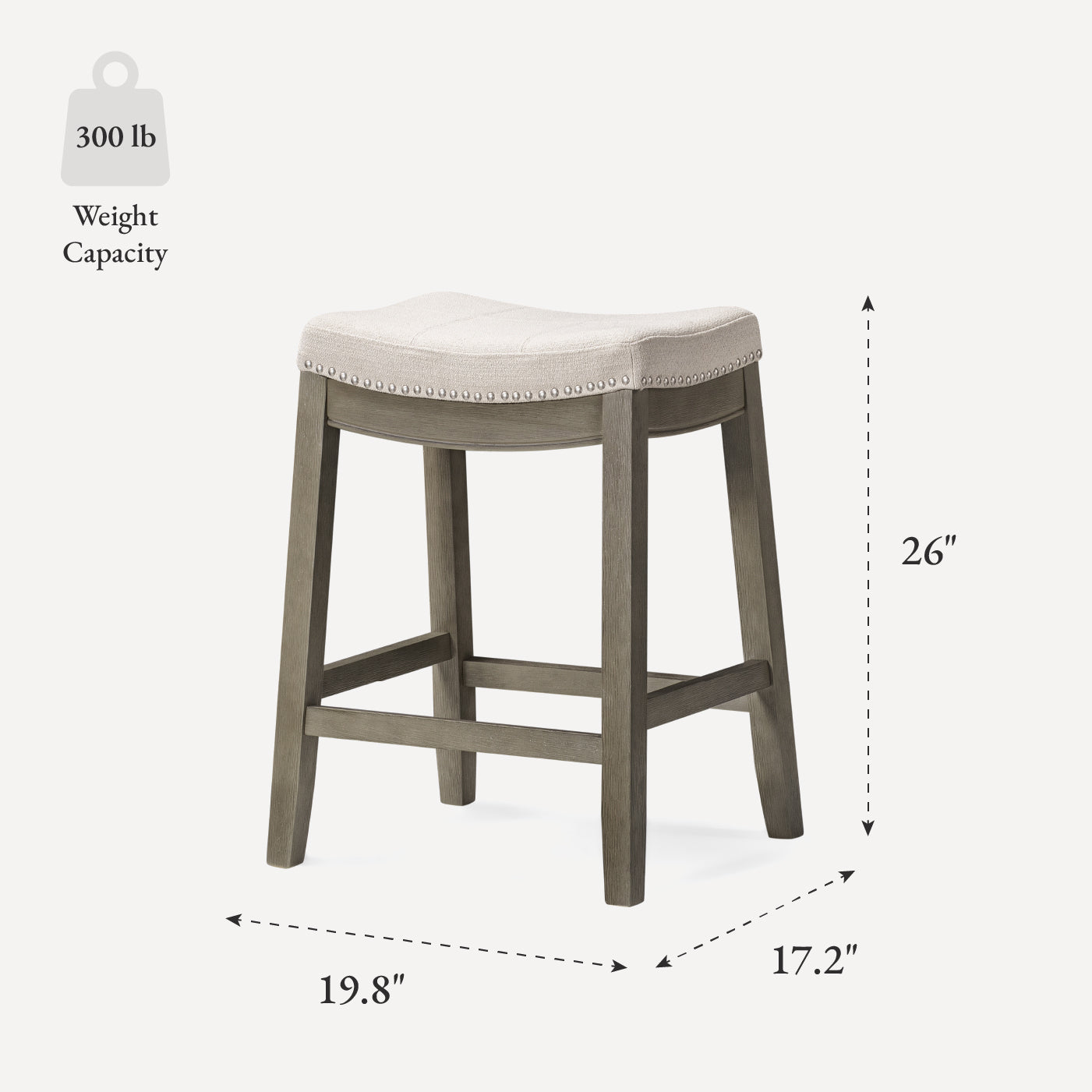 26" Sophia Counter Stool in Grey Finish and Grey Fabric Upholstery (Set of 3) in by Maven Lane