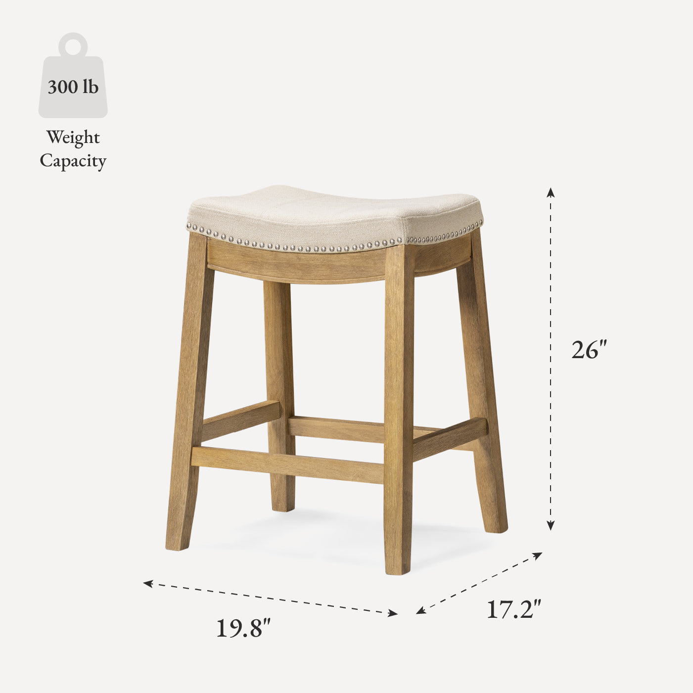 26" Sophia Counter Stool in Natural Finish with Beige Fabric Upholstery (Set of 2) in by Maven Lane