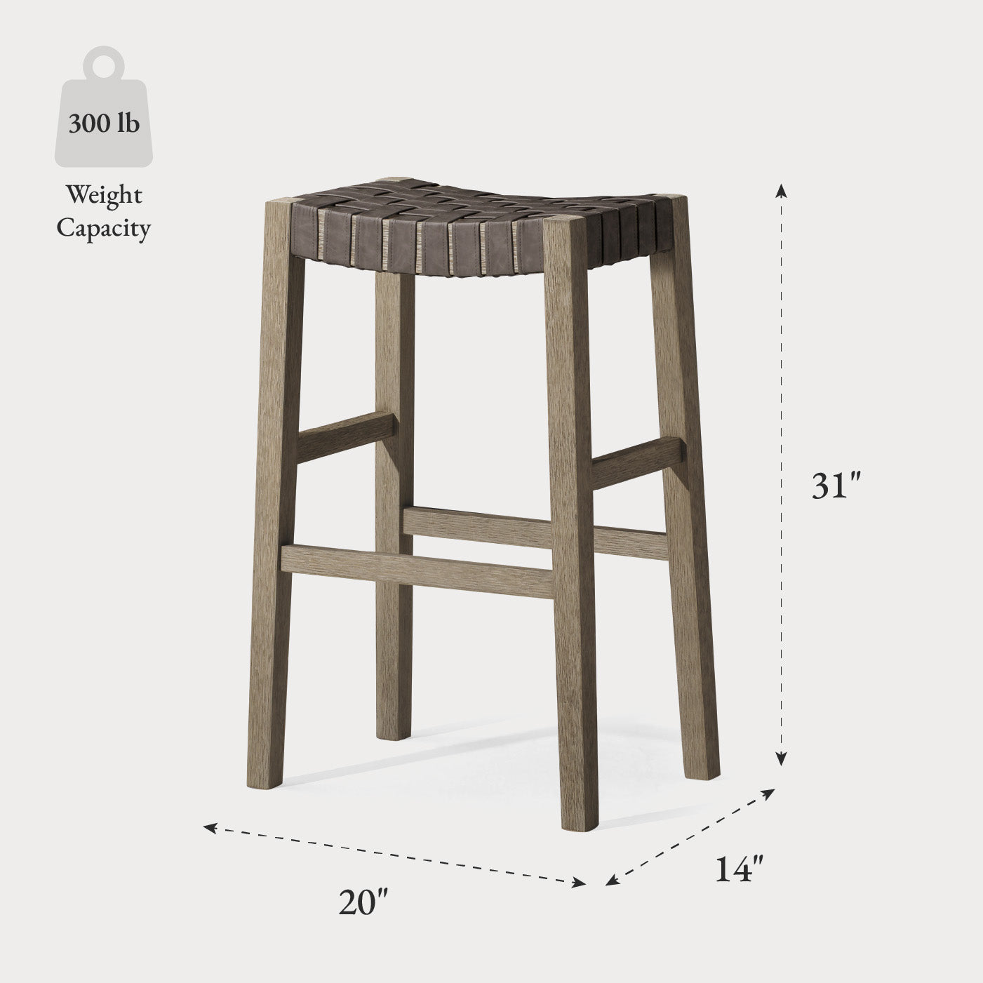 31" Emerson Bar Stool in Weathered Grey Wood Finish with Ronan Stone Vegan Leather in Stools by Maven Lane