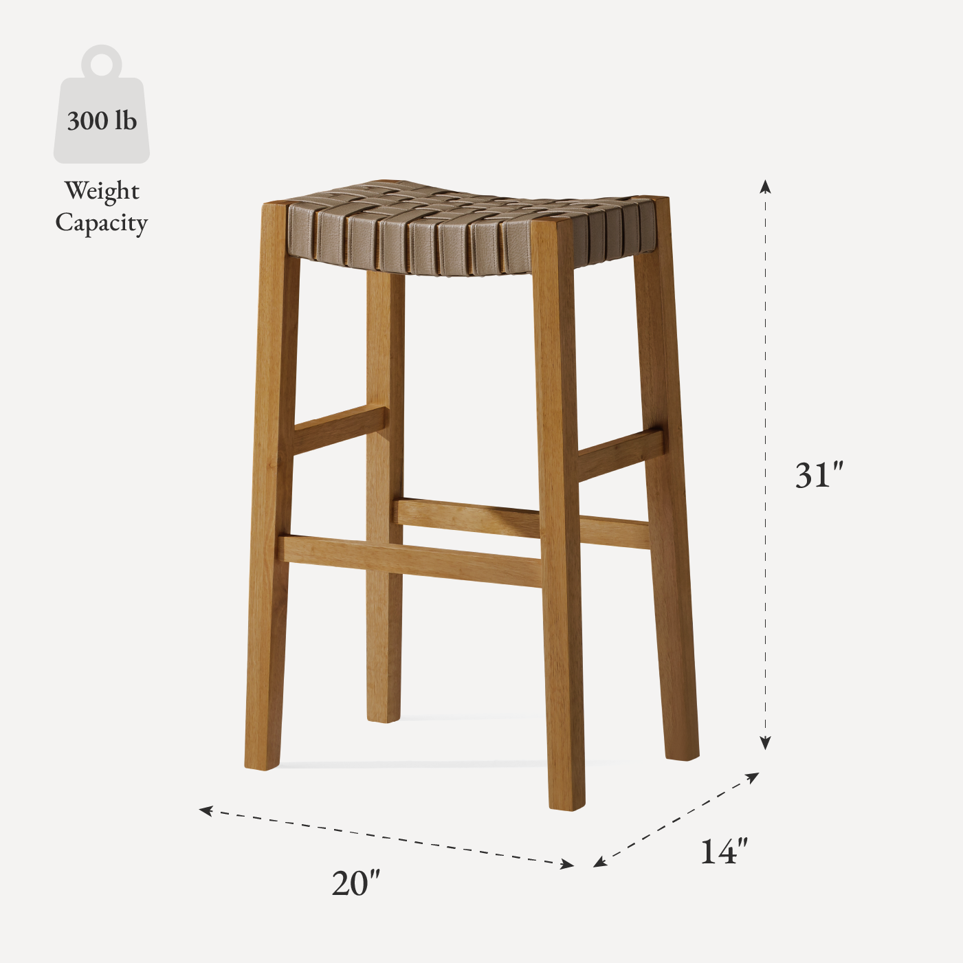 Emerson Bar Stool In Weathered Natural Wood Finish With Avanti Bone Vegan Leather in Stools by Maven Lane