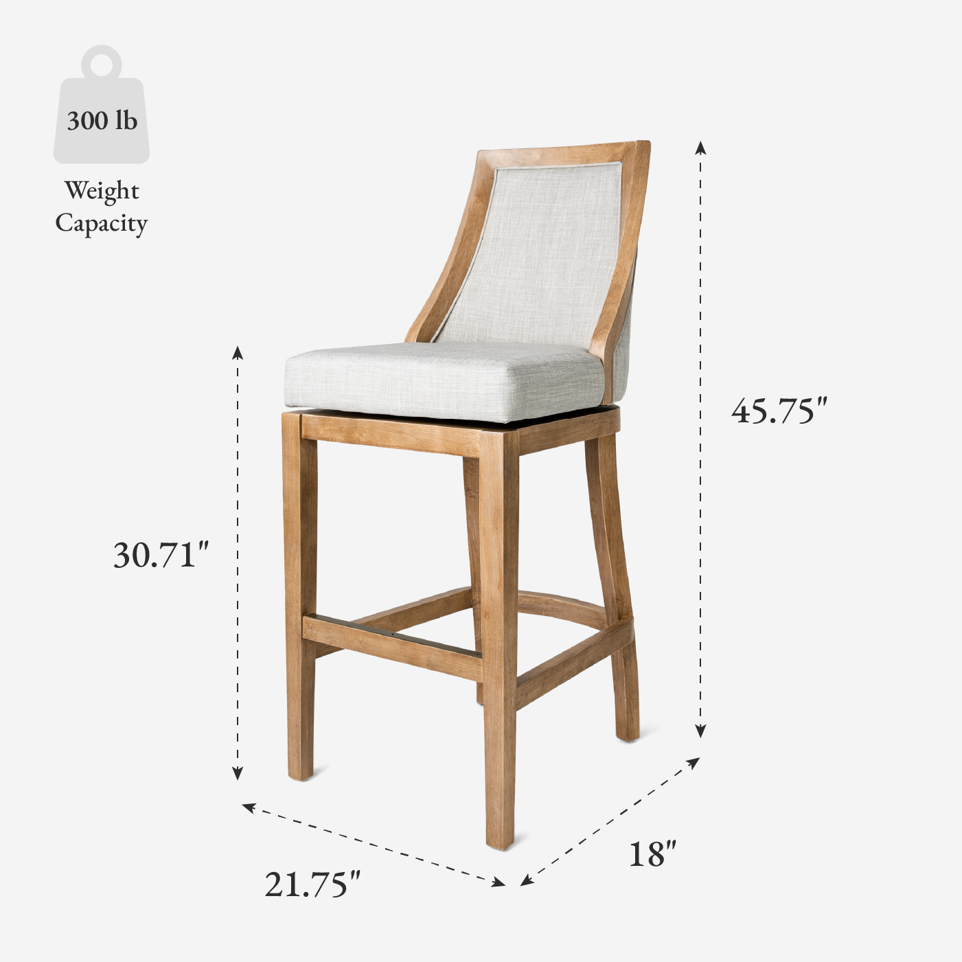 Vienna Swivel Bar Stool in Weathered Oak Finish with Sand Color Fabric Upholstery in Stools by Maven Lane
