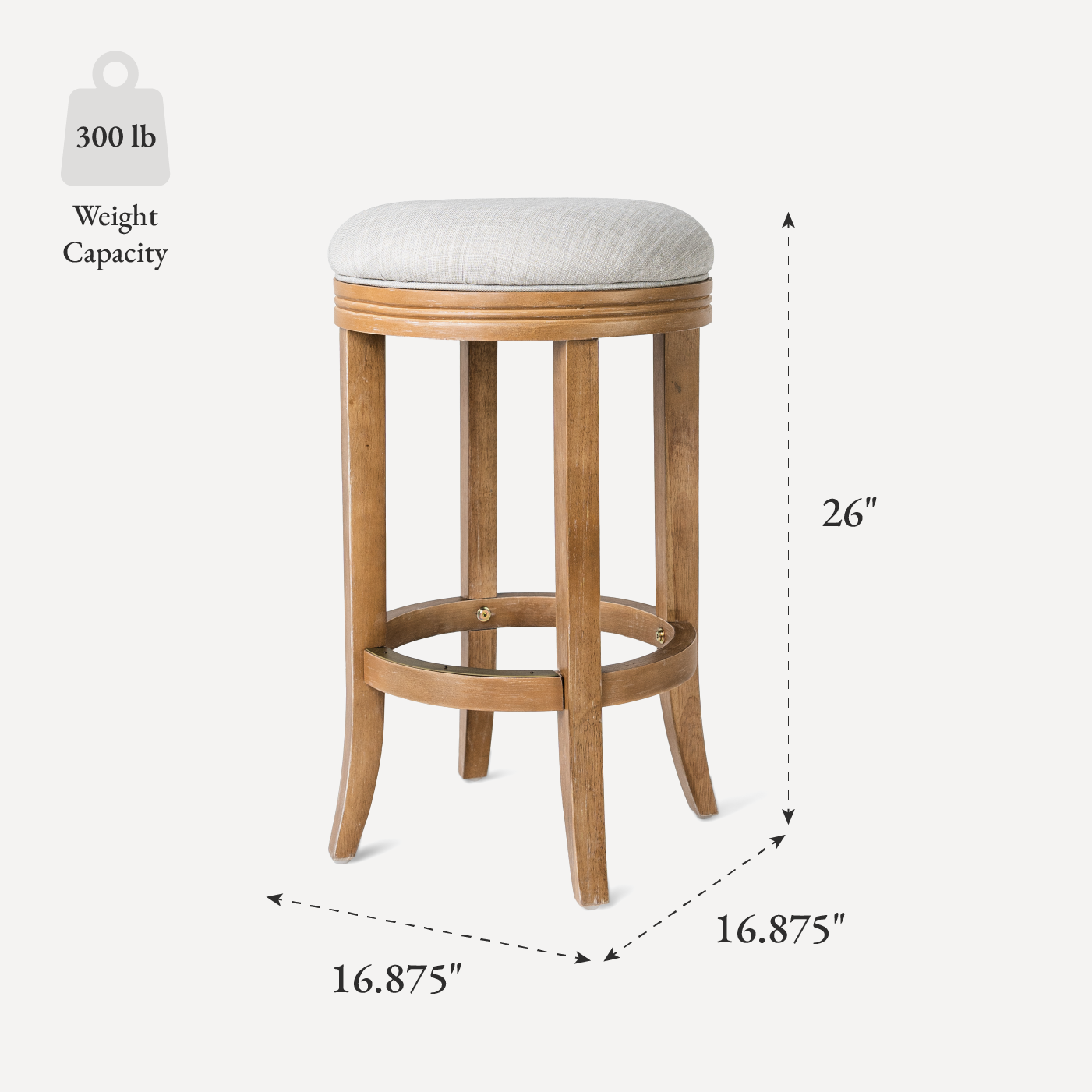 Eva Swivel Counter Height Kitchen Stool - Weathered Oak Finish with Sand Color Fabric Upholstery in Stools by Maven Lane