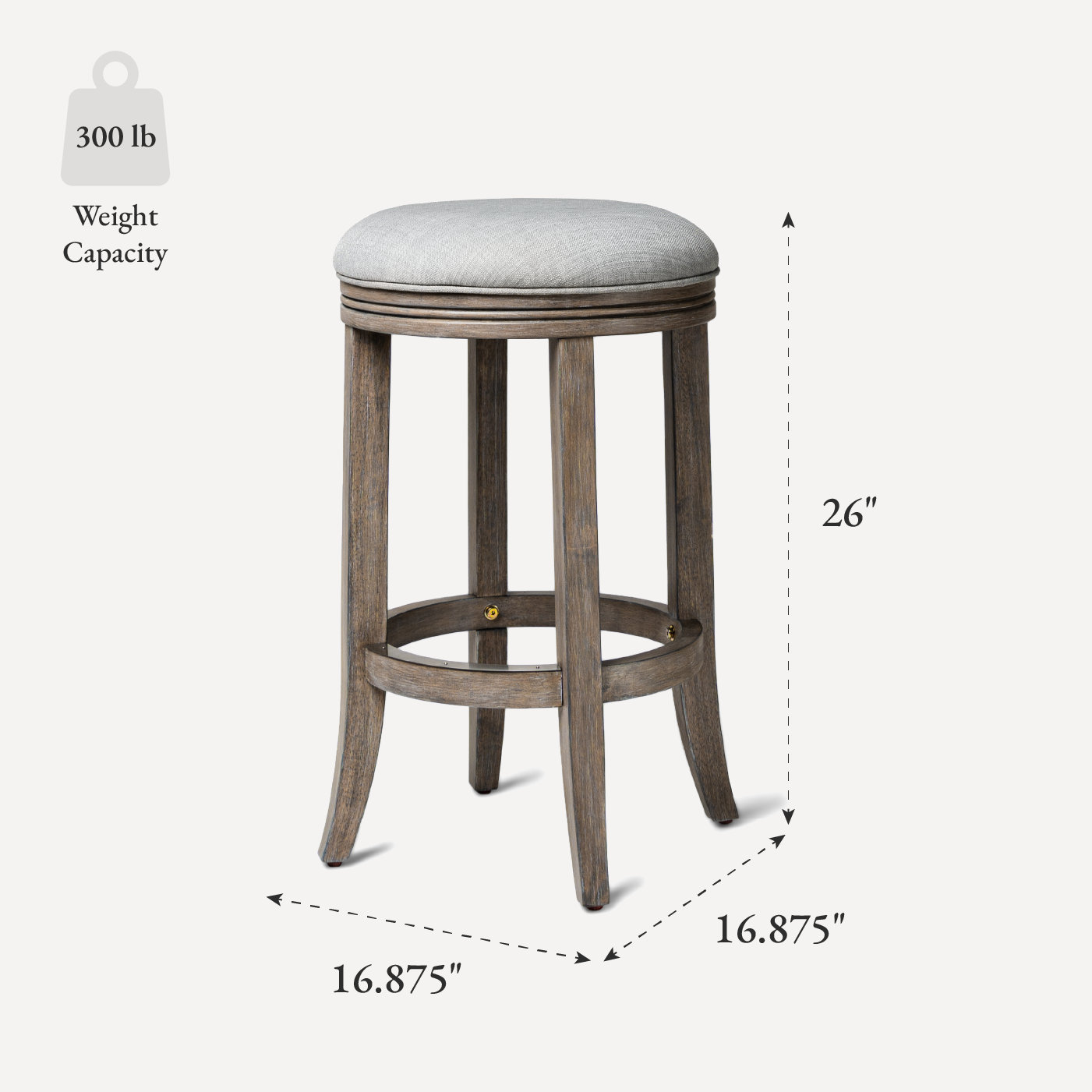 26" Eva Counter Height Kitchen Stool - Reclaimed Oak Finish with Ash Grey Fabric Upholstery in Stools by Maven Lane