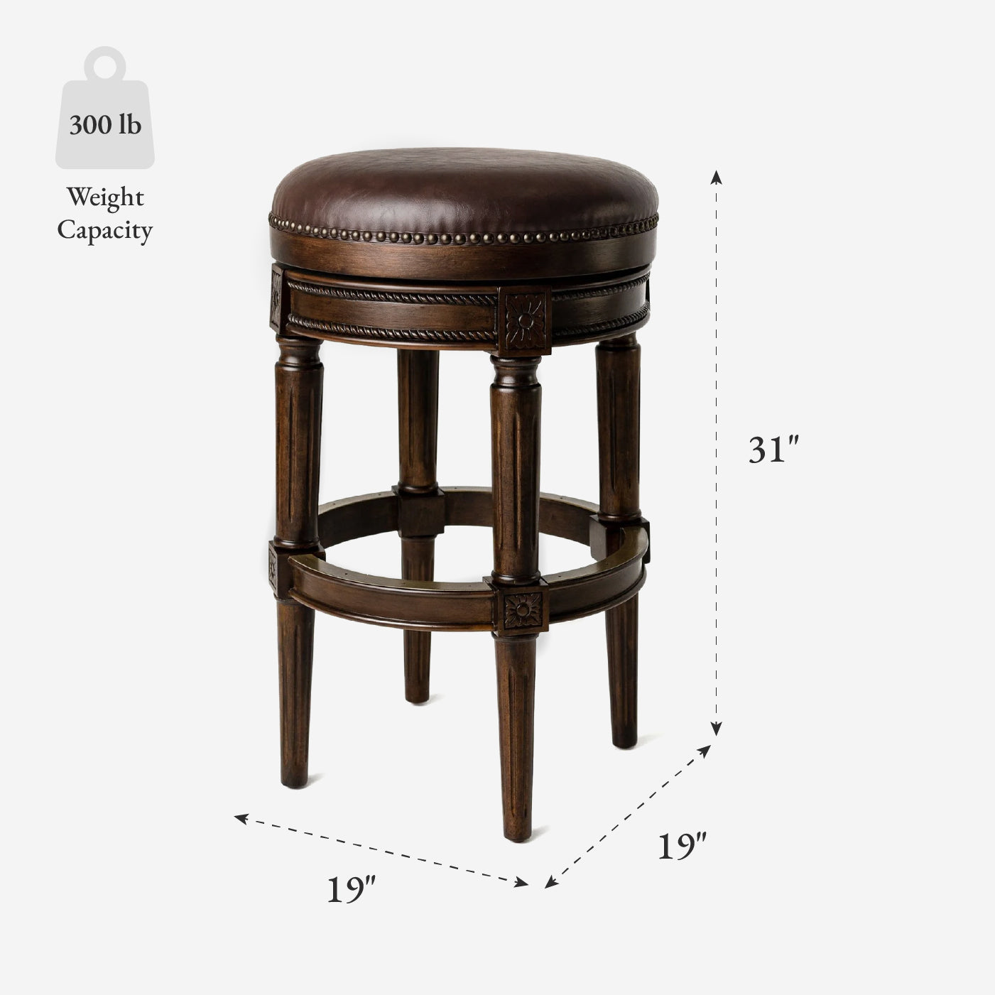 31" Pullman Backless Bar Stool in Dark Walnut Finish with Vintage Brown Vegan Leather in Stools by Maven Lane