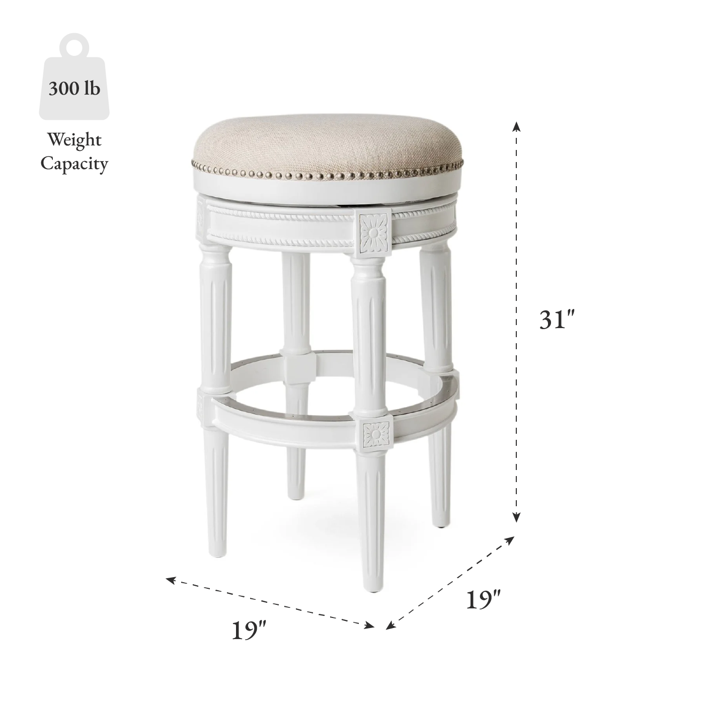 31" Pullman backless swivel bar stool in alabaster white finish with cream fabric upholstery in Stools by Maven Lane