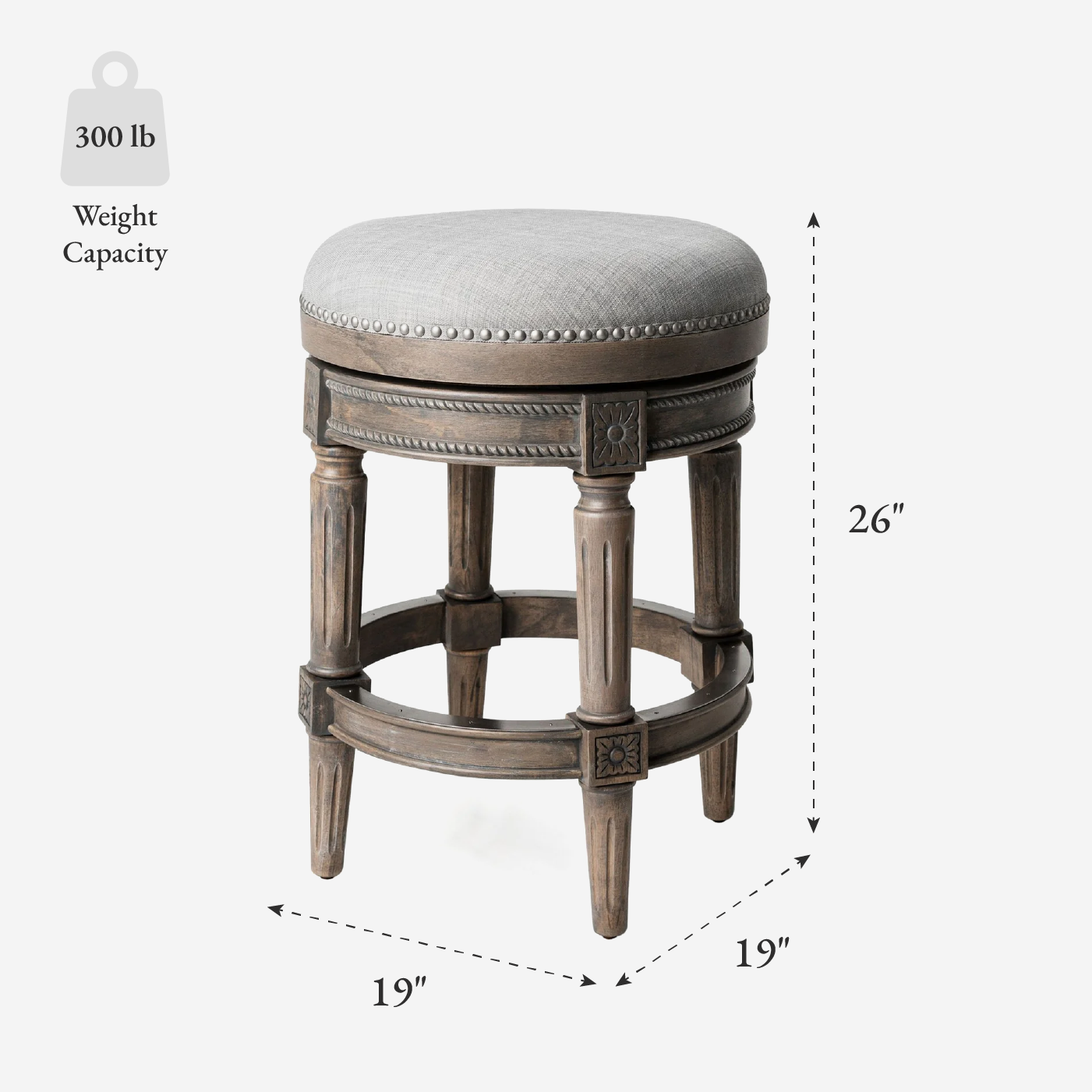 Pullman Backless Swivel Counter Height Kitchen Stool - Reclaimed Oak Finish With Ash Grey Fabric Upholstery in Stools by Maven Lane