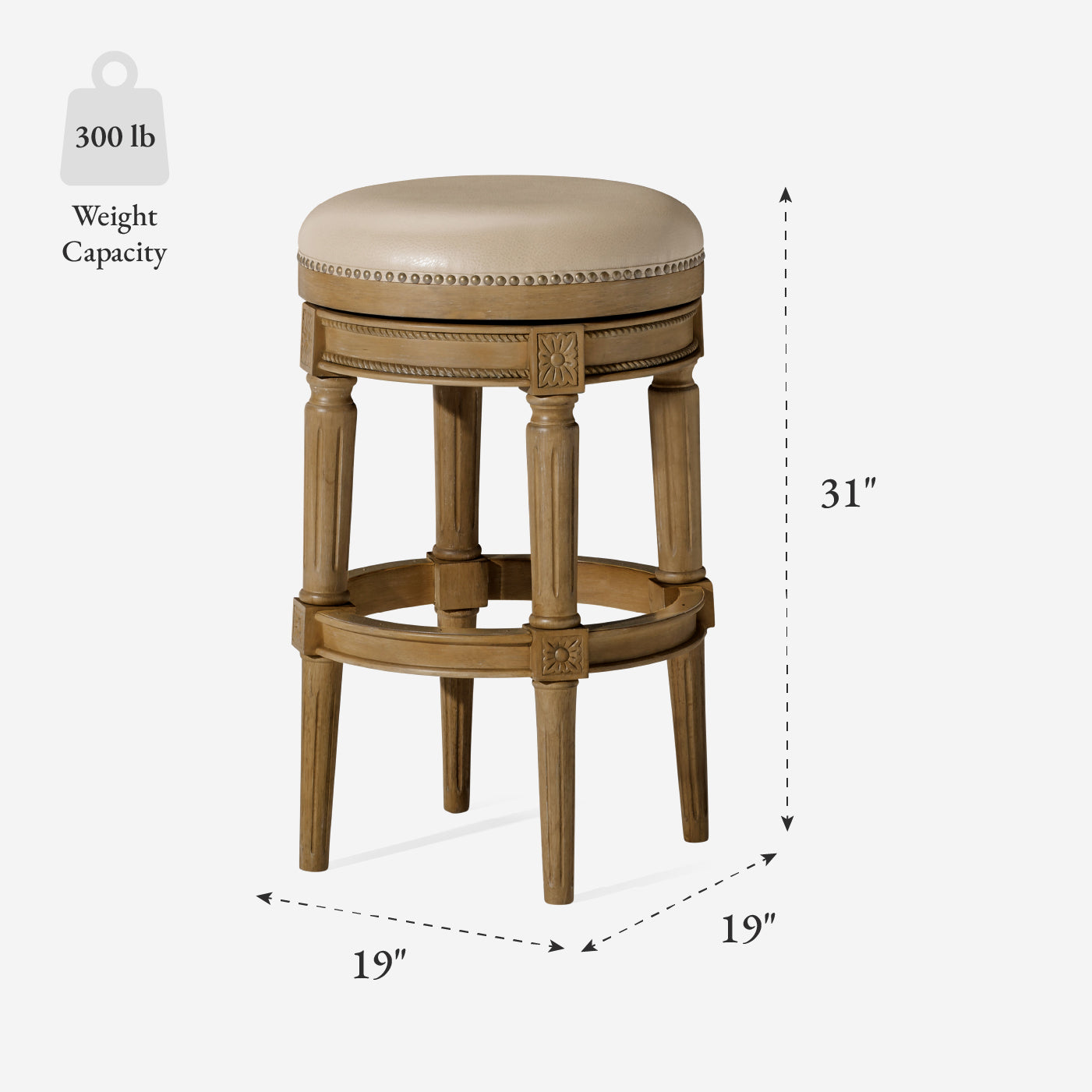 31" Pullman Backless Bar Stool in Natural Finish with Beige Faux Leather Upholstery in Stools by Maven Lane