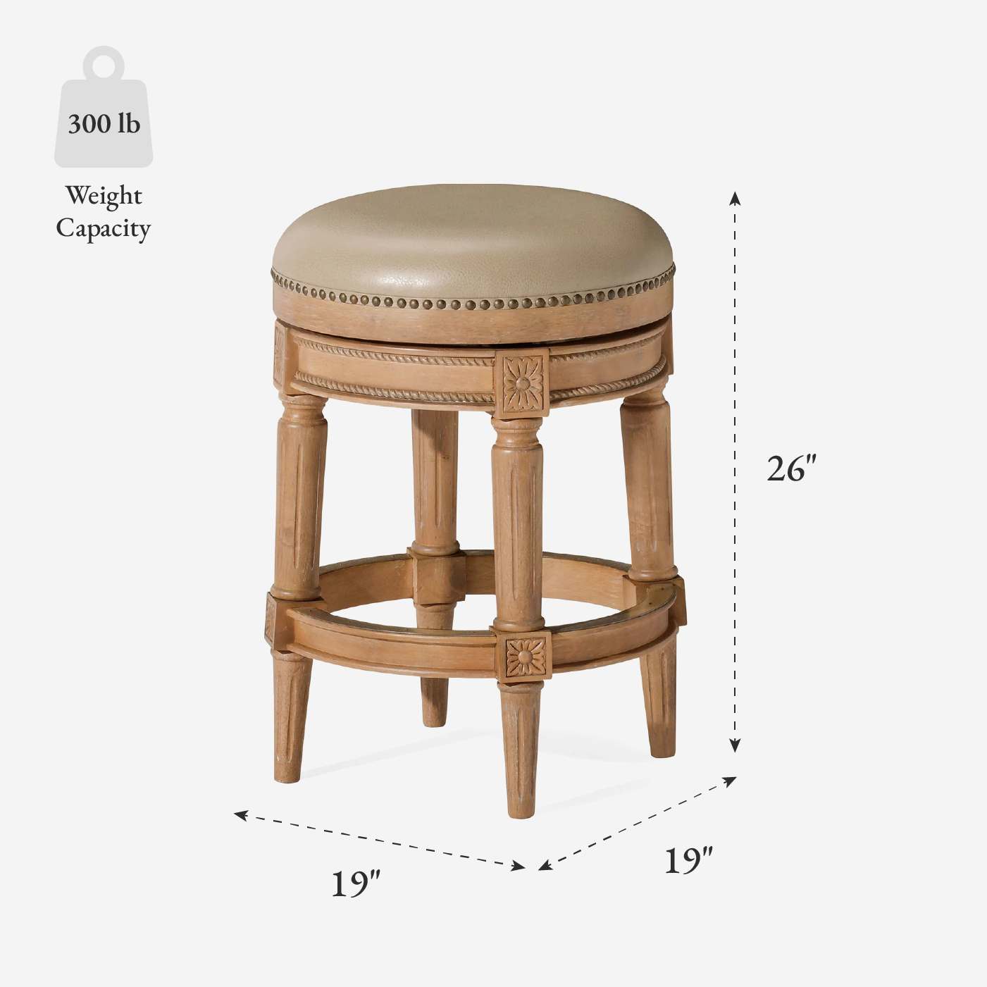 Pullman Backless Swivel Counter Height Kitchen Stool - Weathered Oak Finish with Avanti Bone Vegan Leather in Stools by Maven Lane