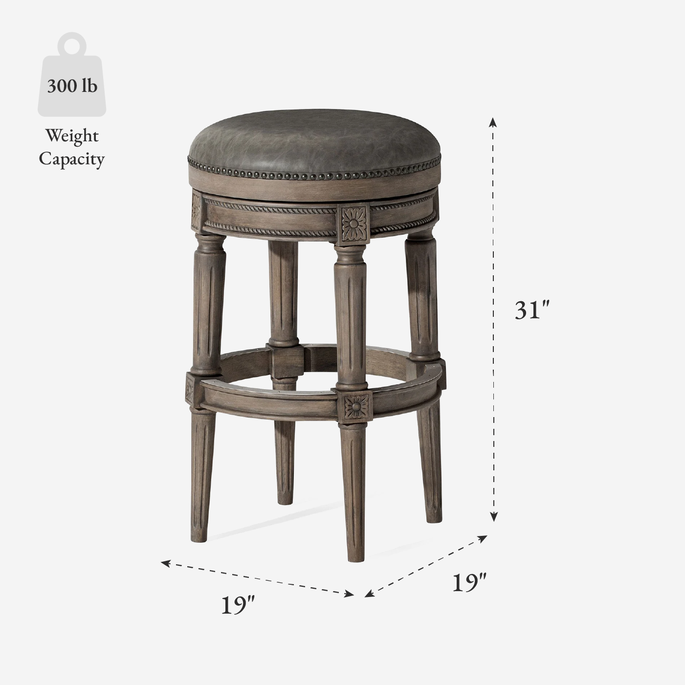 31" Pullman Backless Bar Stool in Grey Finish with Grey Faux Leather (Set of 4) in Stools by Maven Lane