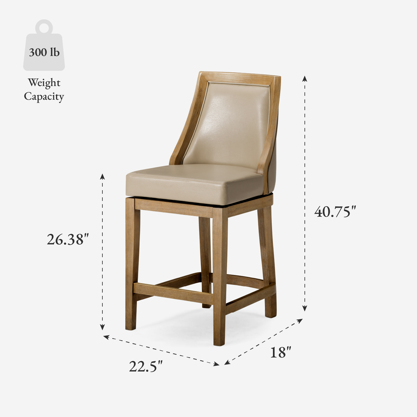 26" Vienna Swivel Counter Stool in Weathered Oak Finish with Avanti Bone Vegan Leather in Stools by Maven Lane